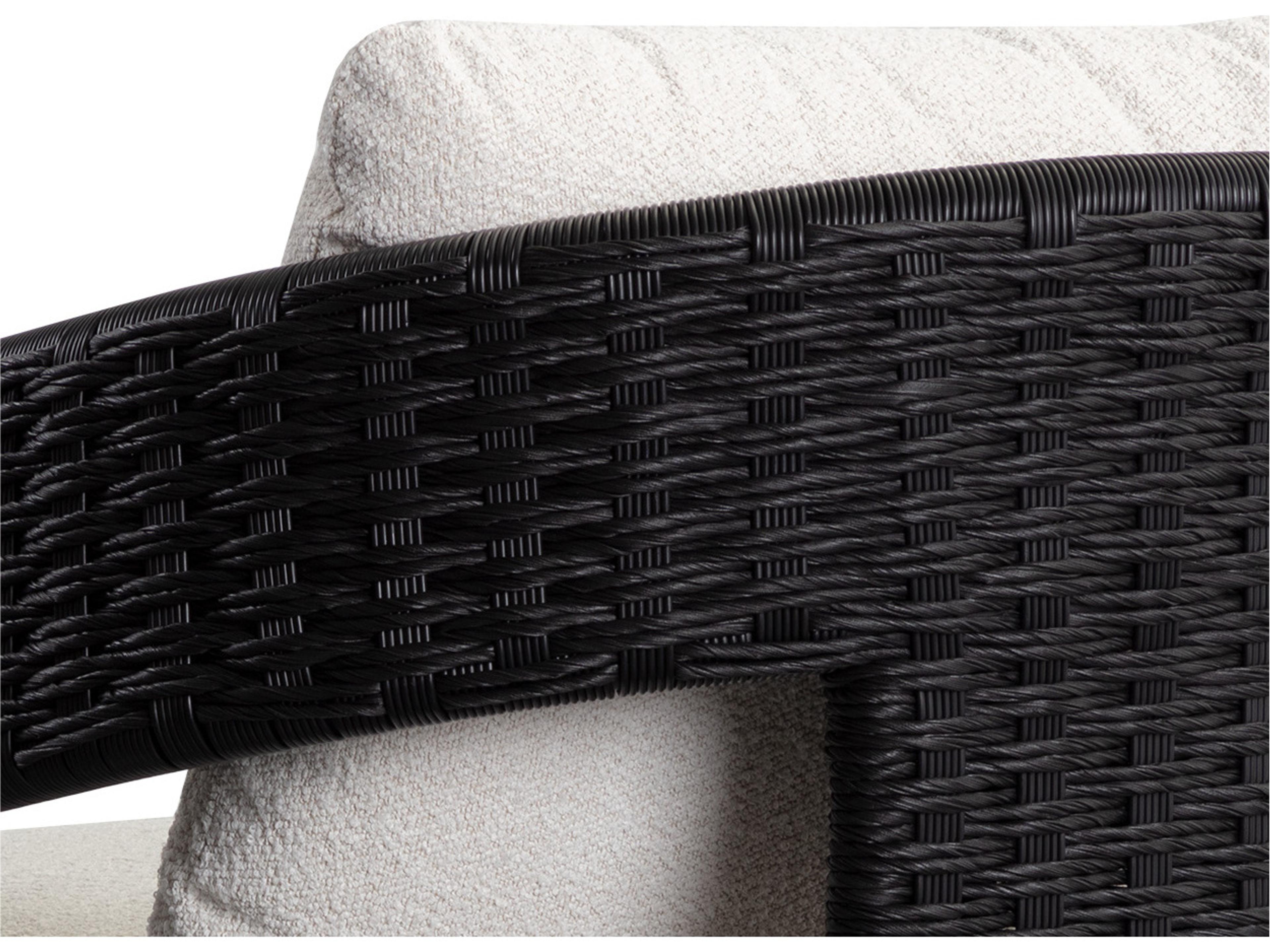 Sunpan Outdoor Pylos Wicker Black Dining Arm Chair in Louis Cream