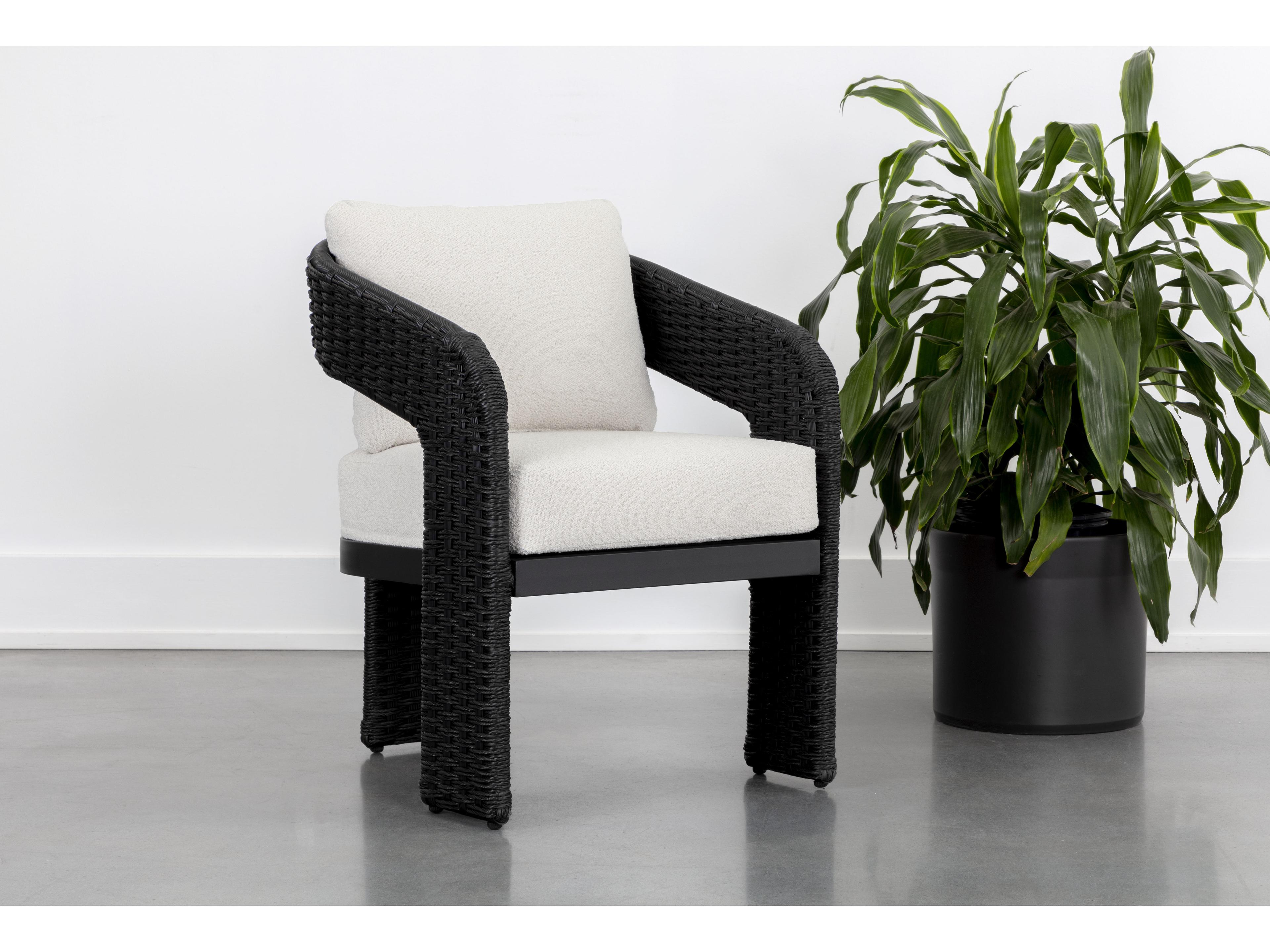 Sunpan Outdoor Pylos Wicker Black Dining Arm Chair in Louis Cream
