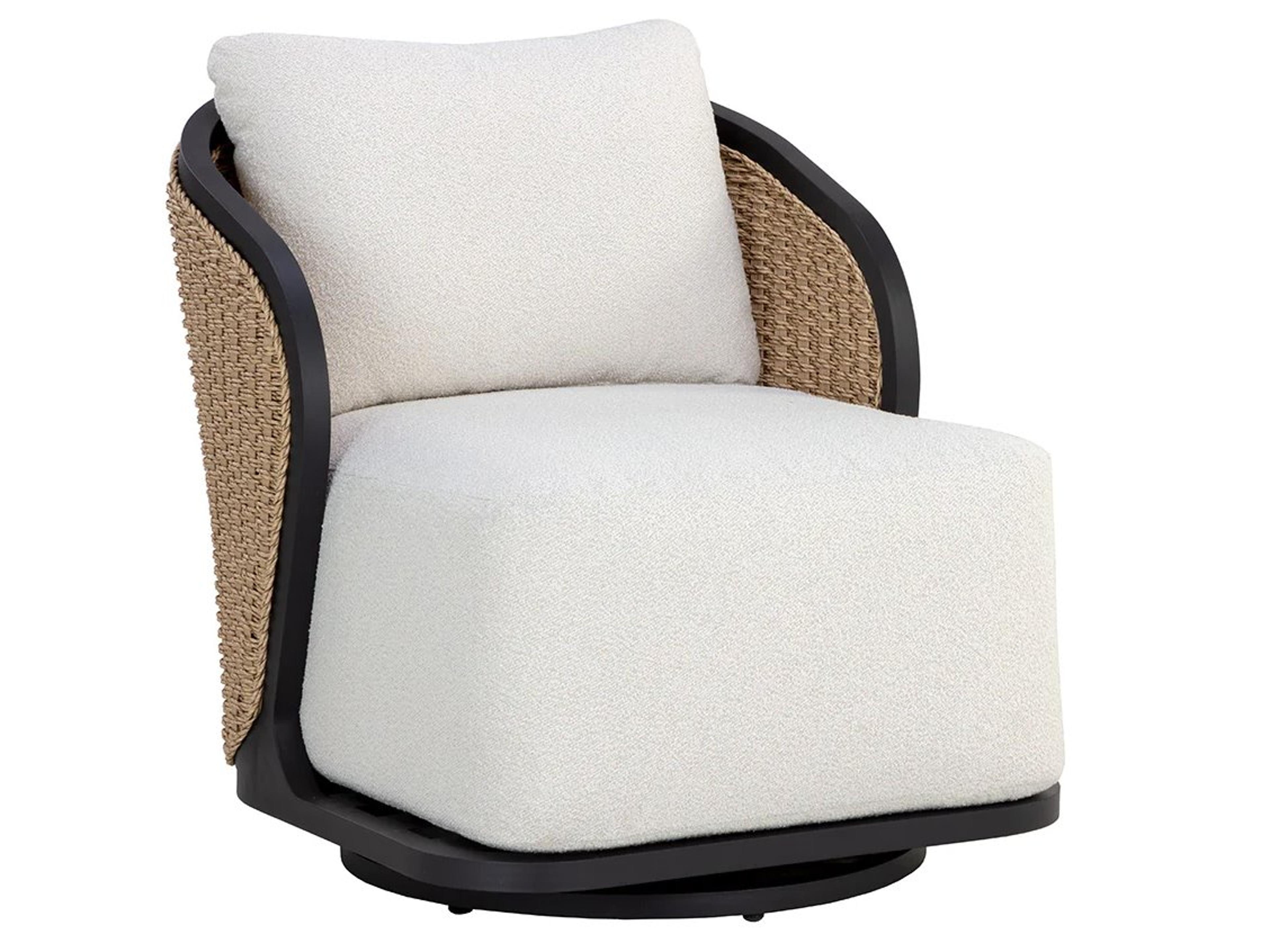 Bora Aluminum Matte Black Swivel Lounge Chair in Louis Cream