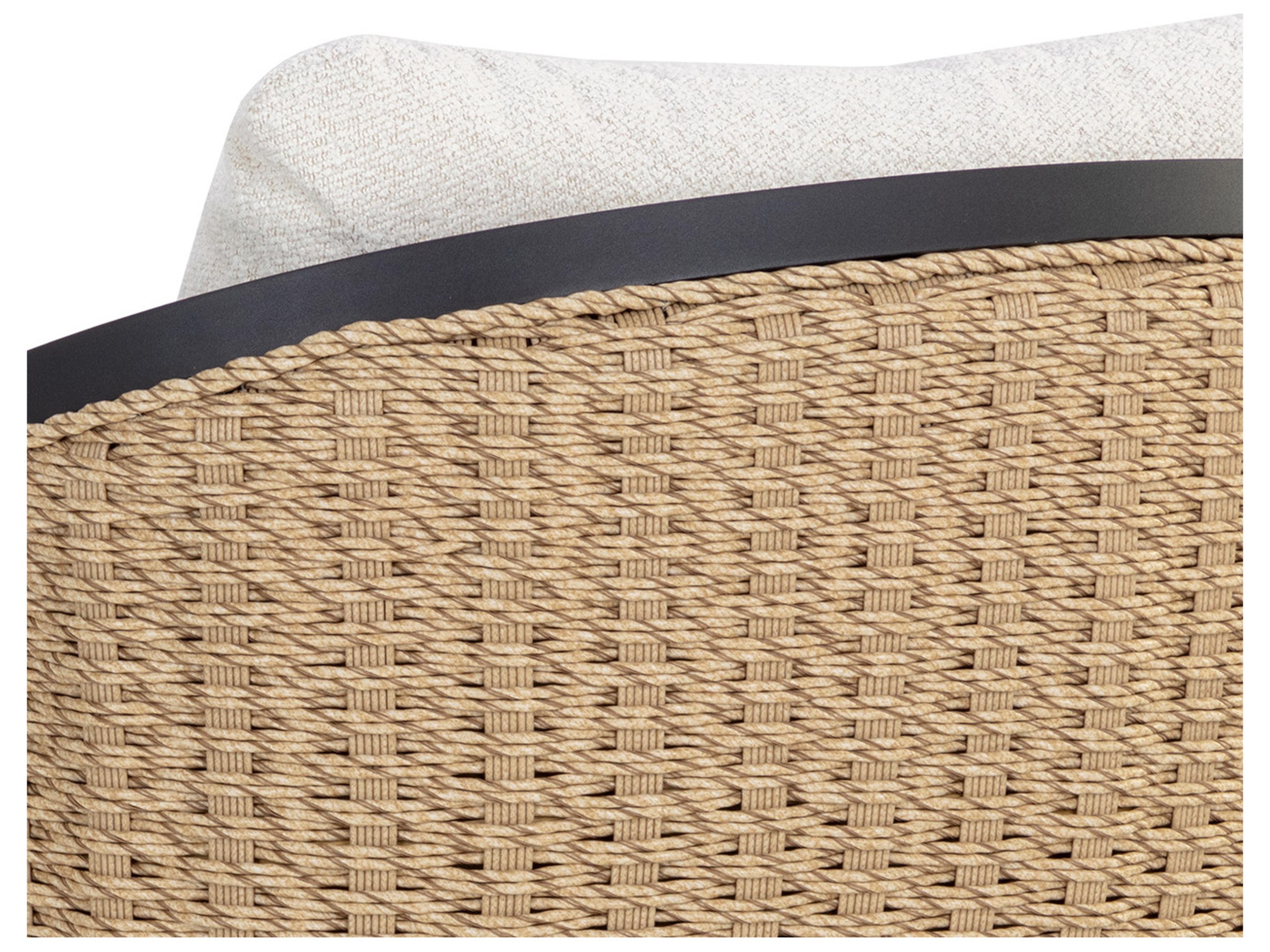 Sunpan Outdoor Bora Aluminum Matte Black Swivel Lounge Chair in Louis Cream