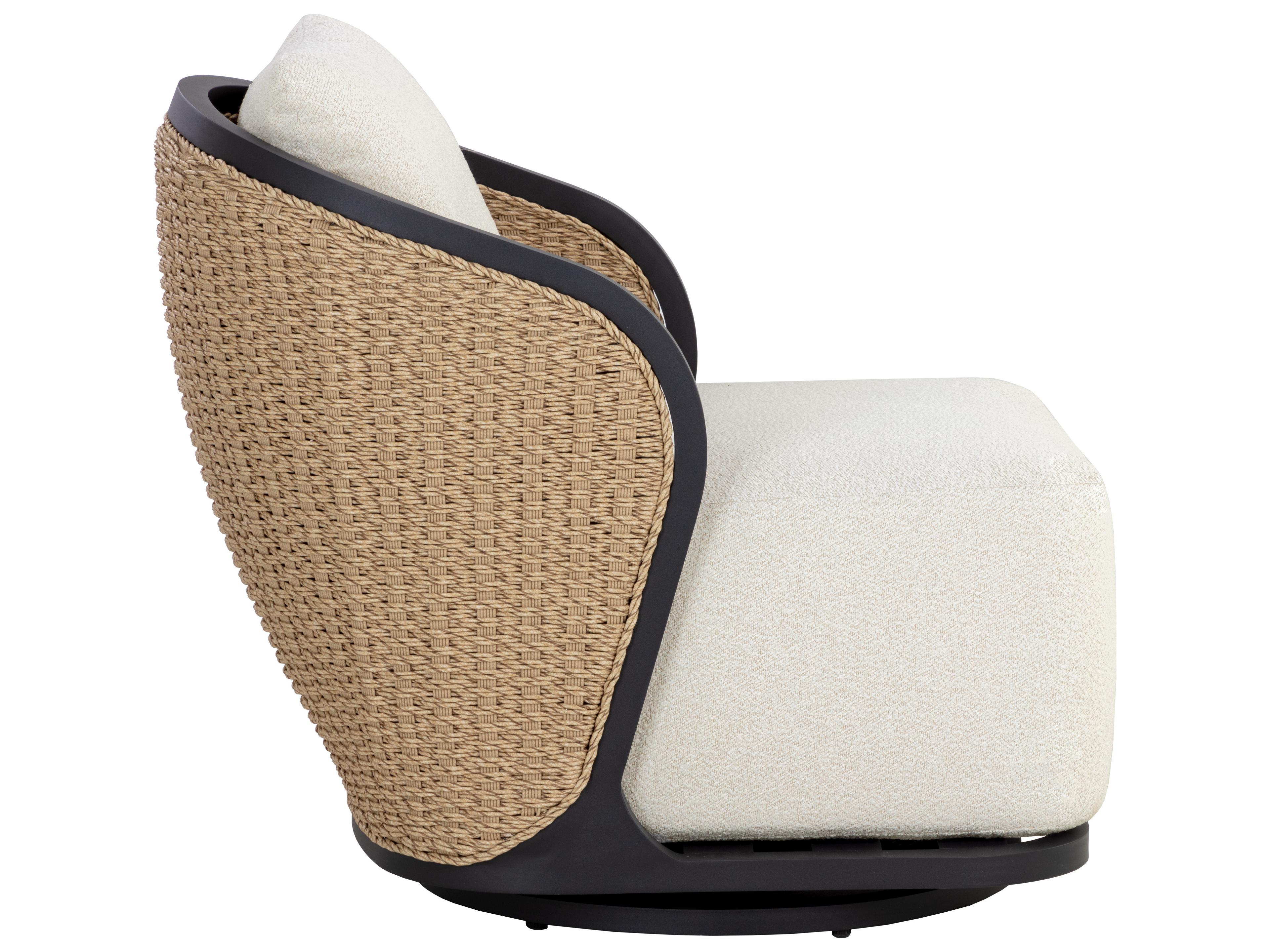 Sunpan Outdoor Bora Aluminum Matte Black Swivel Lounge Chair in Louis Cream