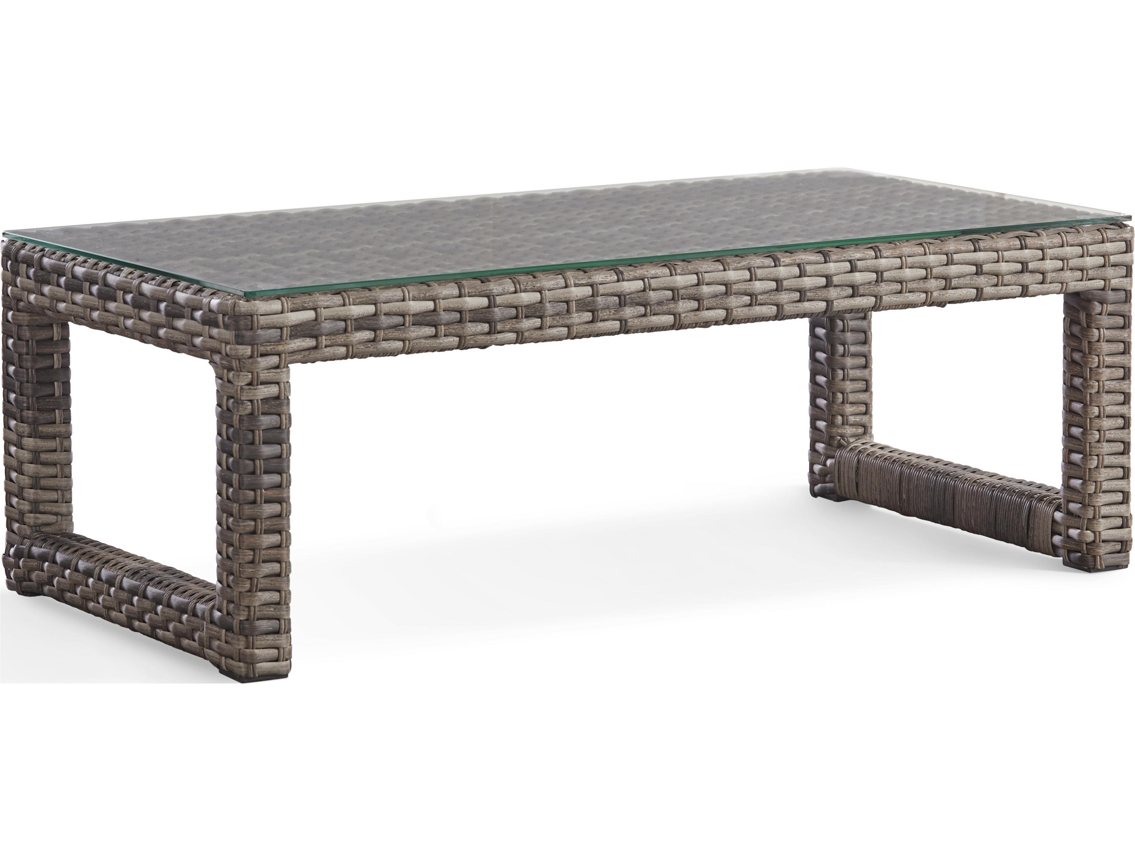 New Java Wicker Sandstone Rectangular Glass Top Patio Coffee Table