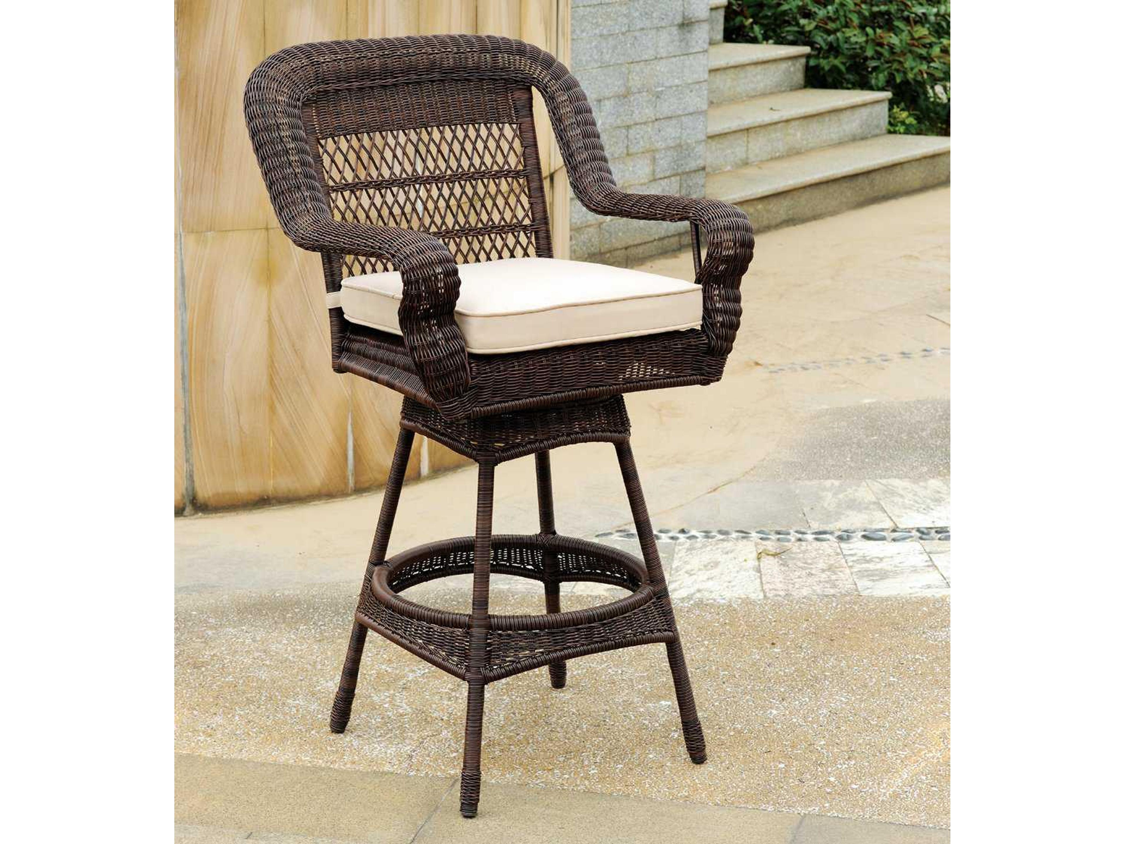 Montego Bay Wicker Mink Swivel Outdoor Patio Bar Stool