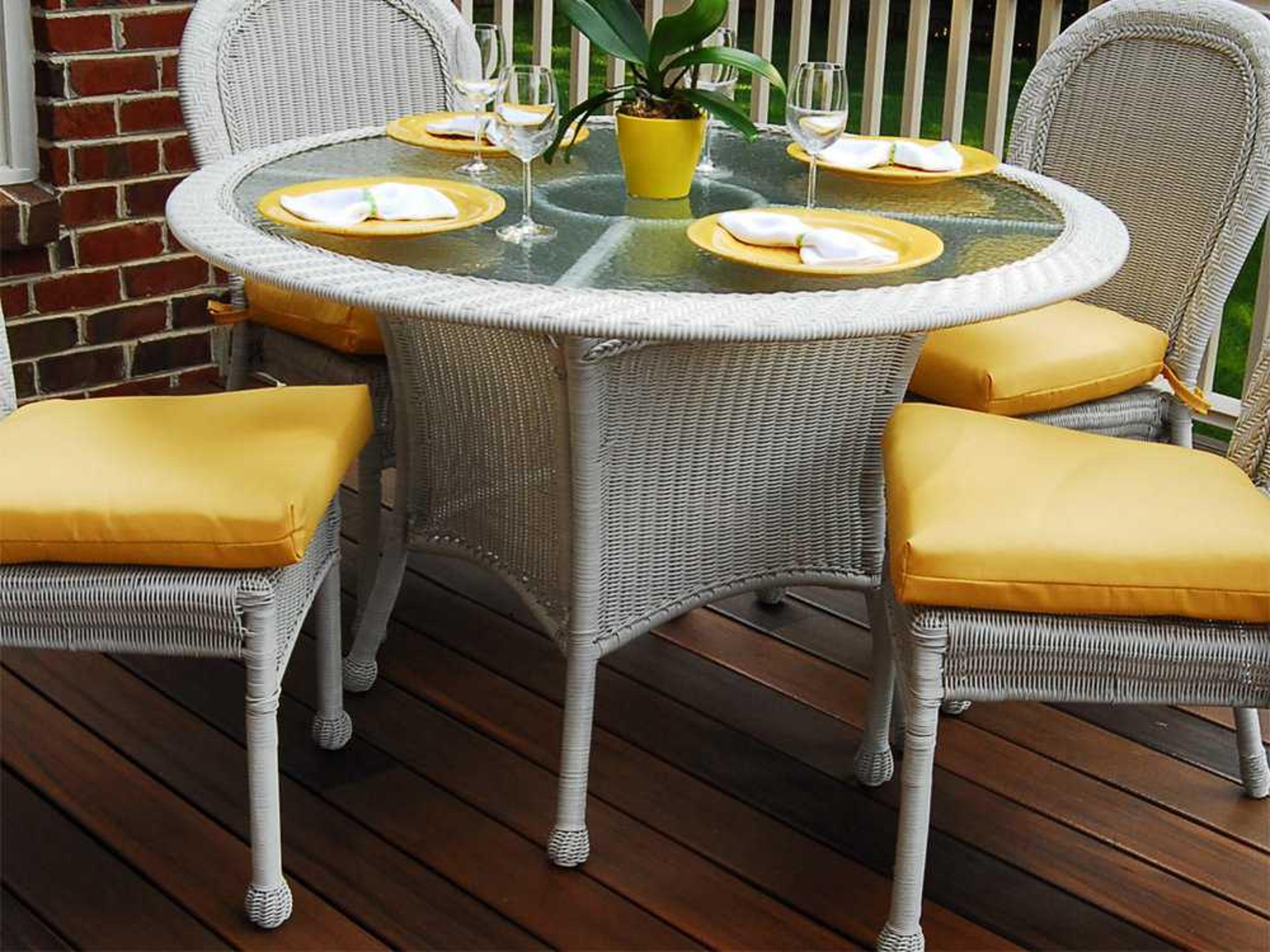 Key West Wicker Round Glass Top Outdoor Dining Table