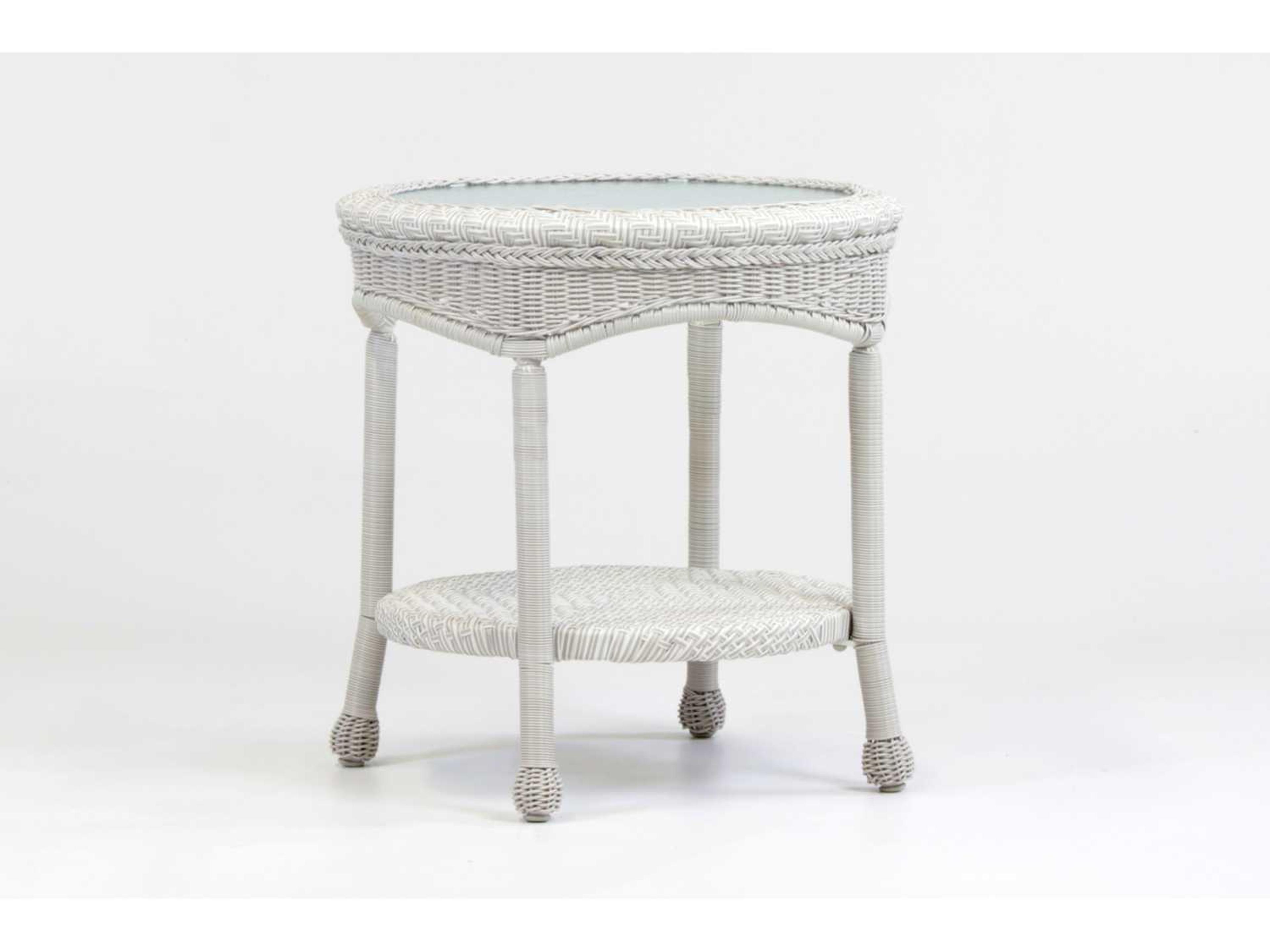 South Sea Rattan Key West Wicker Round Glass Top Outdoor End Table