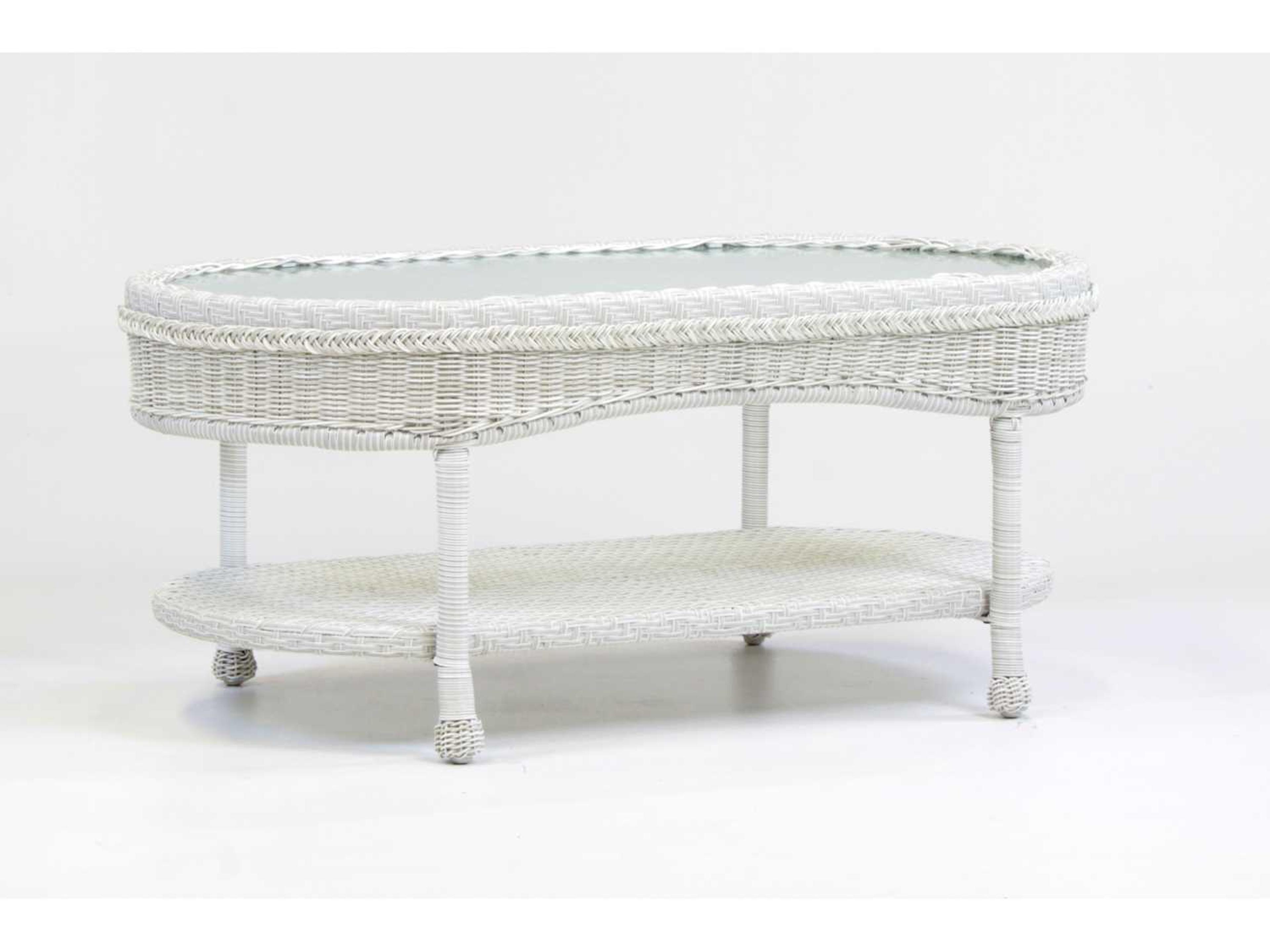 South Sea Rattan Key West Wicker Oval Glass Top Outdoor Patio Coffee Table
