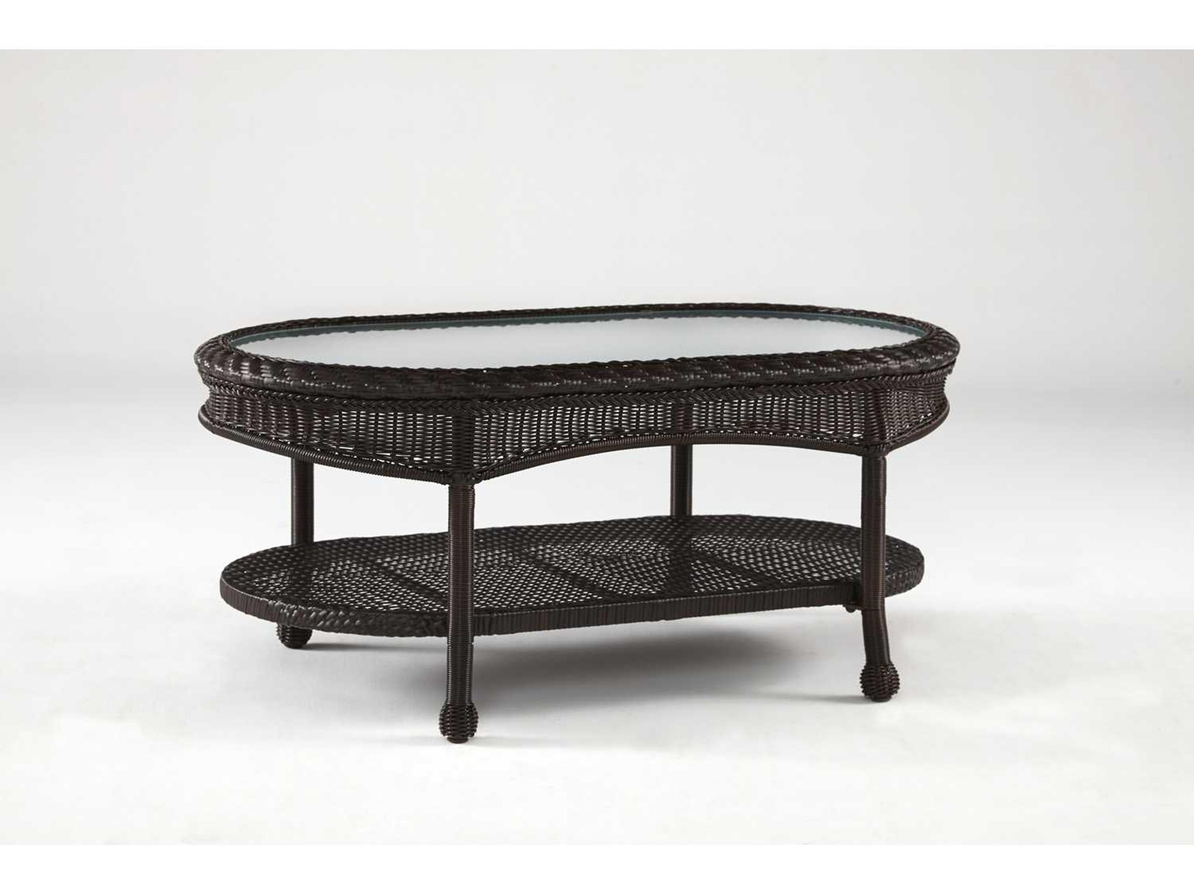 Key West Wicker Oval Glass Top Outdoor Patio Coffee Table