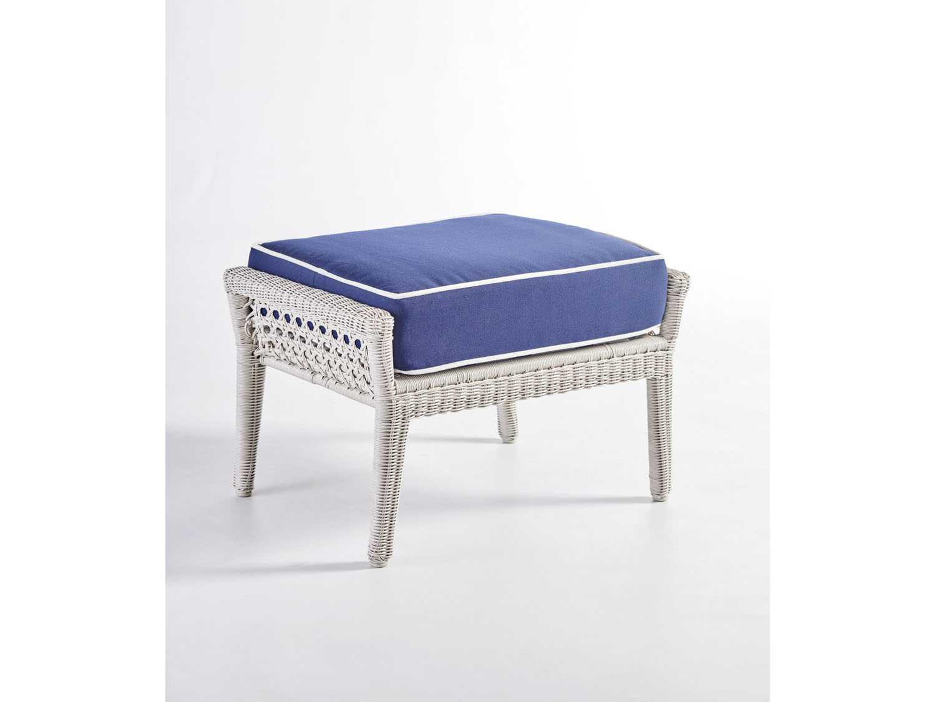 Monaco Wicker Rustic White Outdoor Ottoman