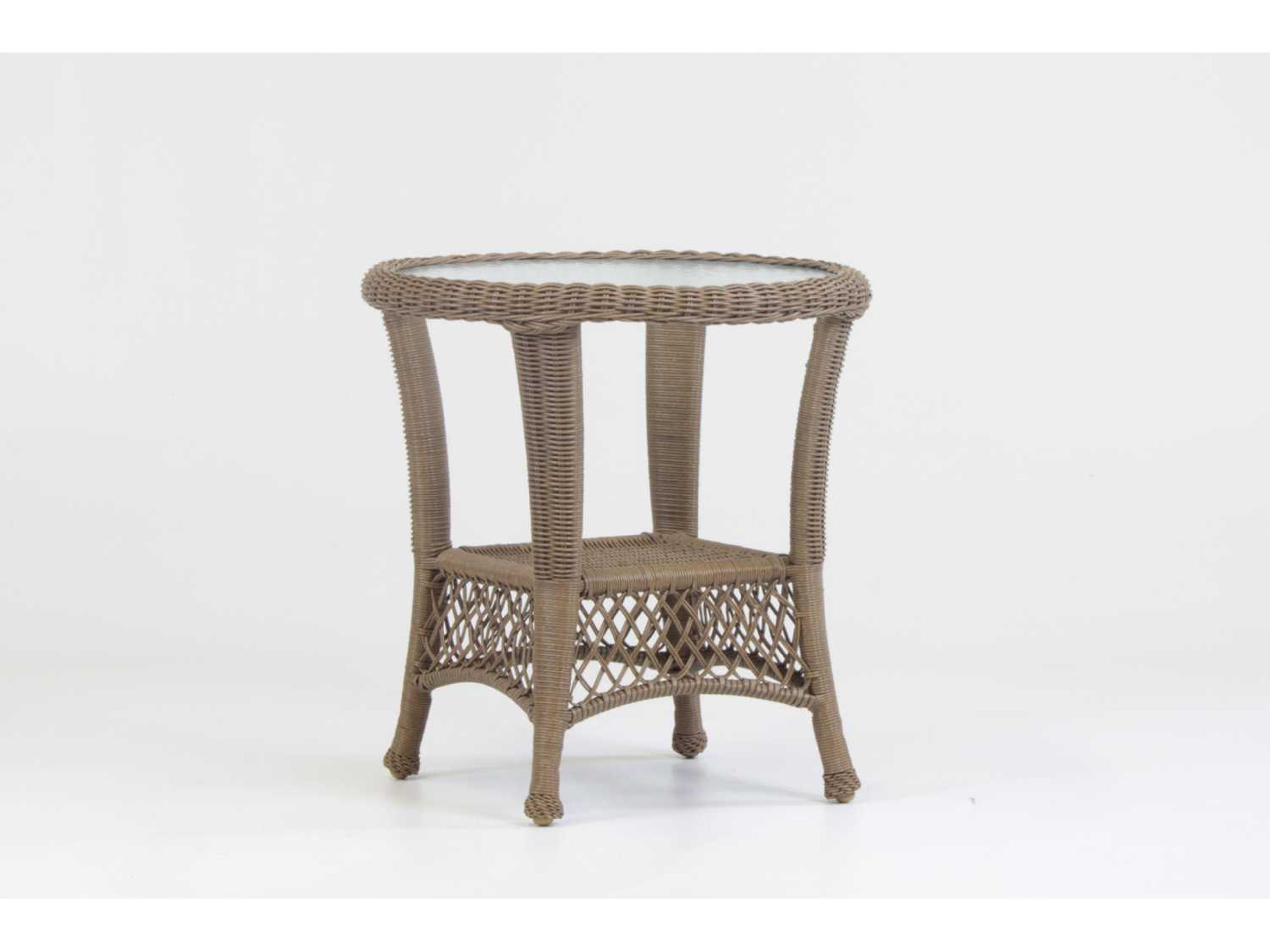 Savannah Wicker Raffia Square Glass Top Outdoor End Table