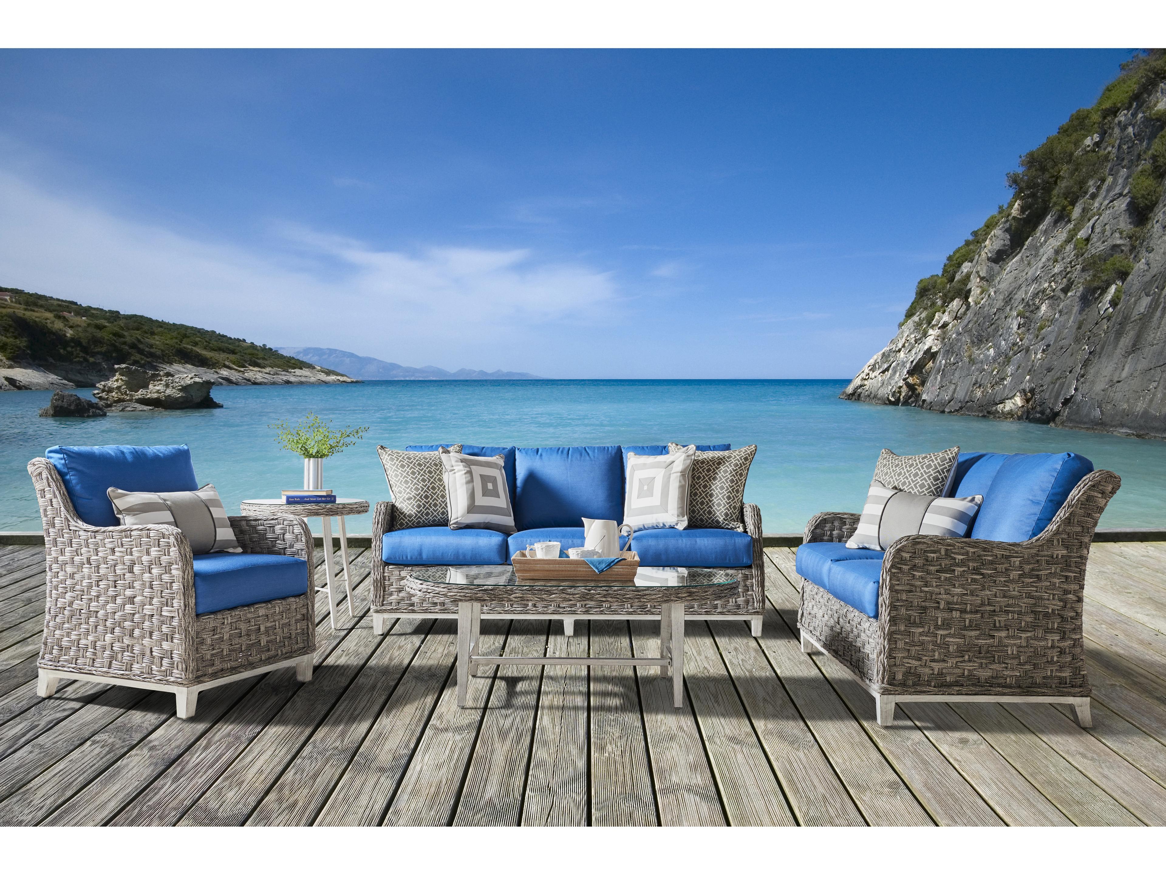 South Sea Rattan Grand Isle Quick Ship Wicker Cushion Sofa