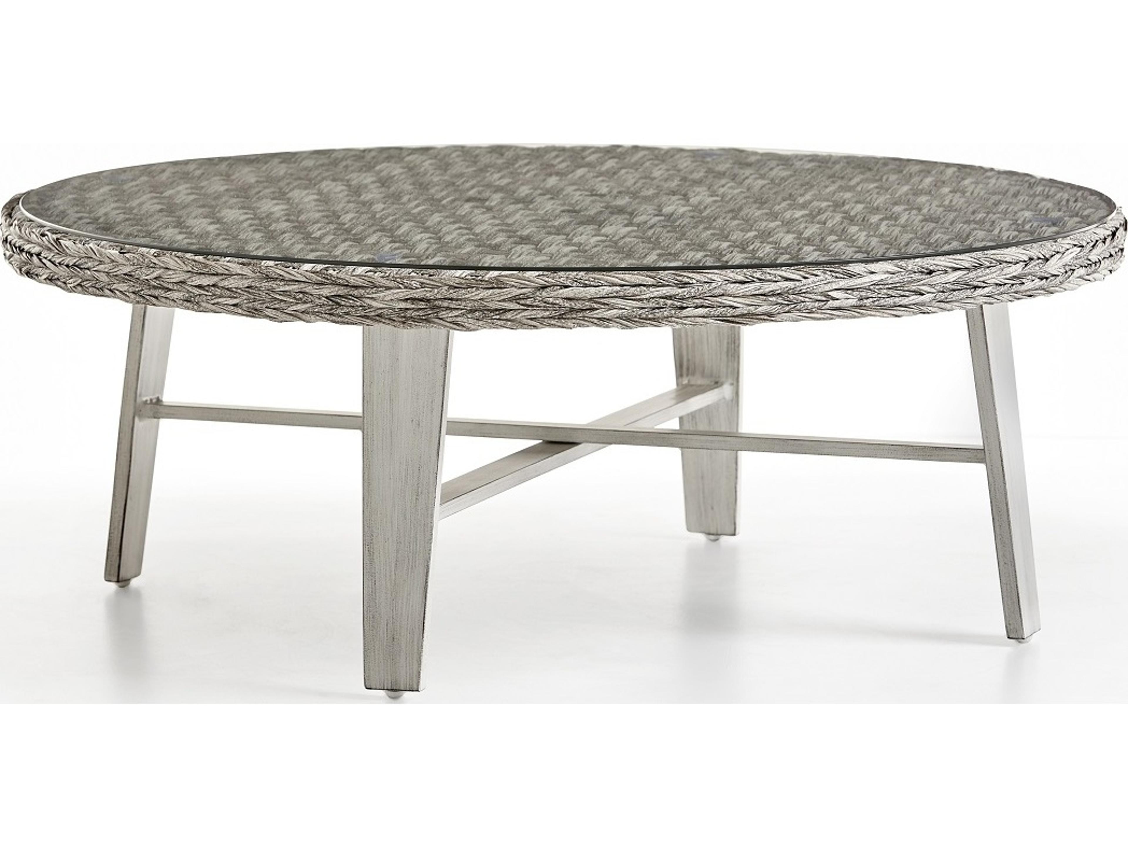 Grand Isle Wicker Round Glass Top Patio Coffee Table