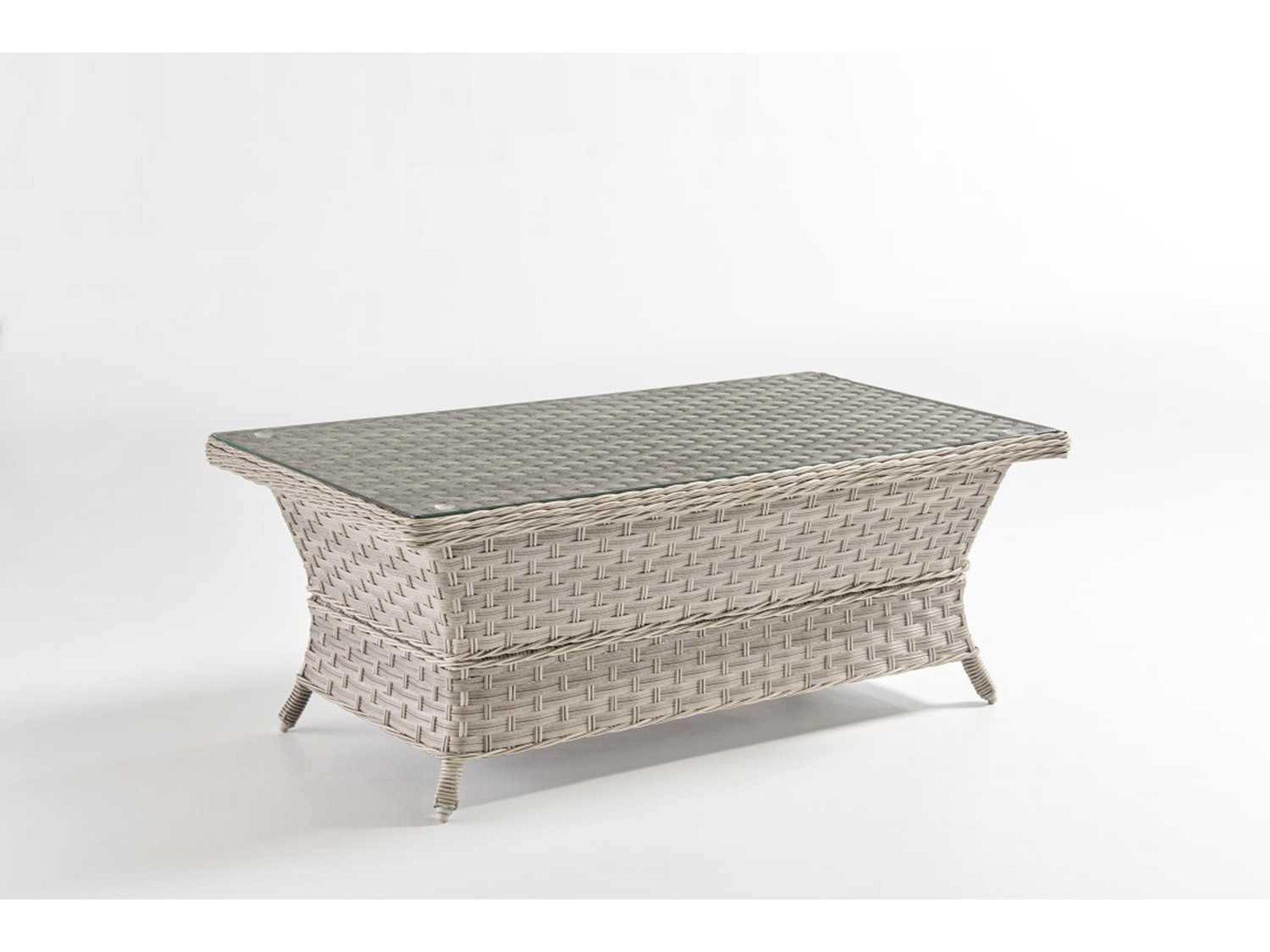 Mayfair Wicker Pebble Rectangular Glass Top Outdoor Coffee Table