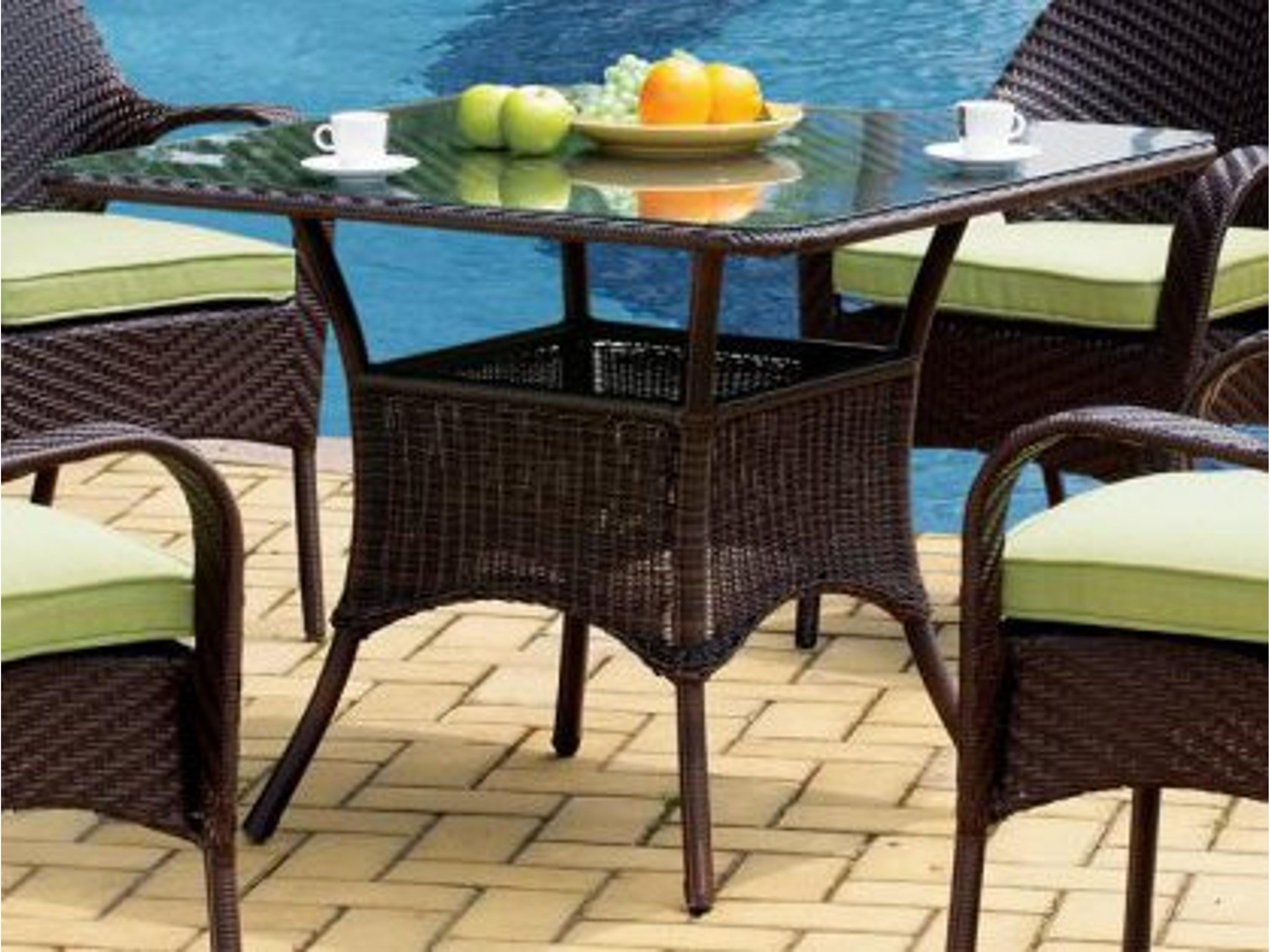 Bahia Wicker Square Glass Patio Bistro Table
