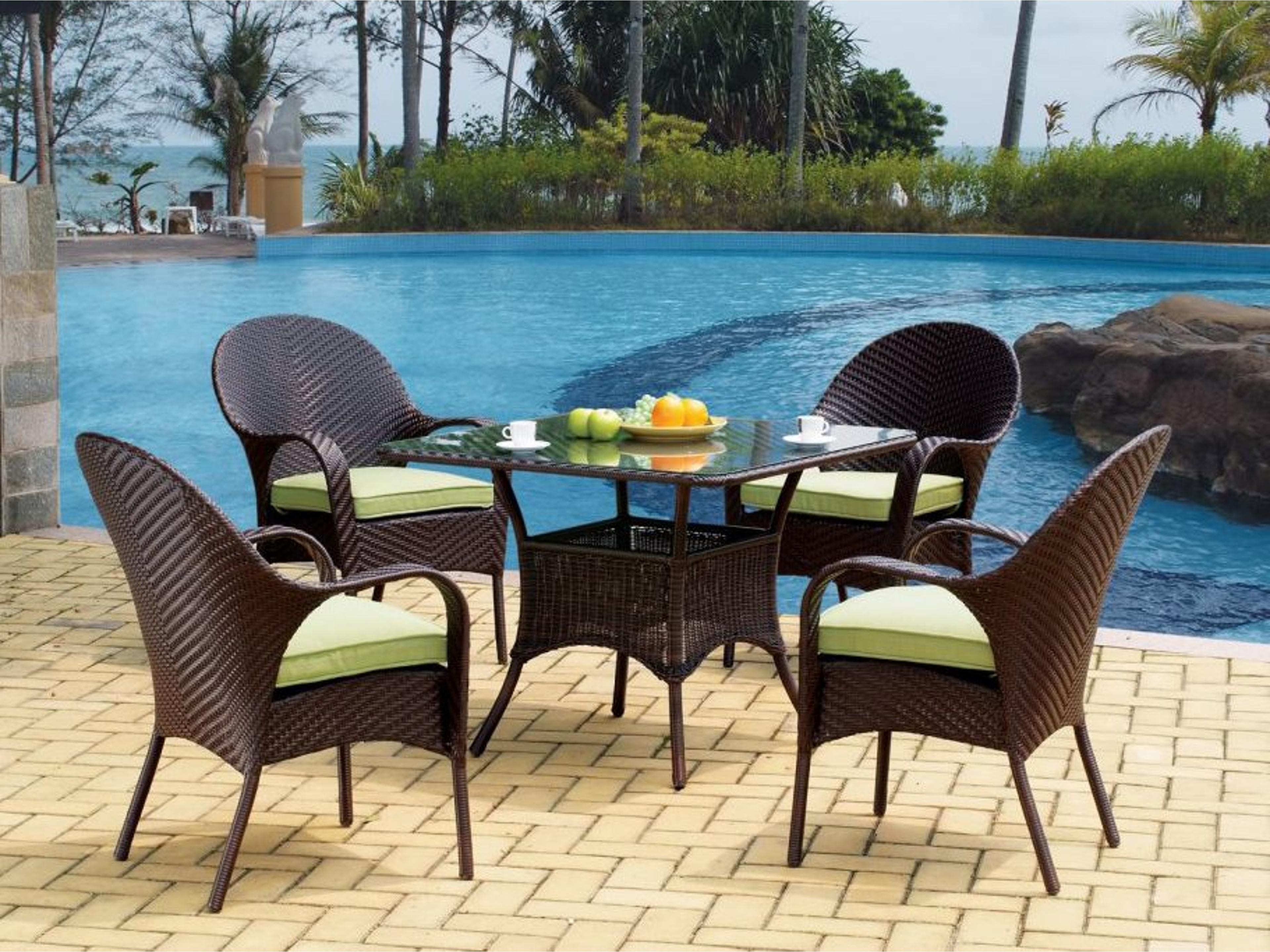 South Sea Rattan Bahia Wicker Square Glass Patio Bistro Table