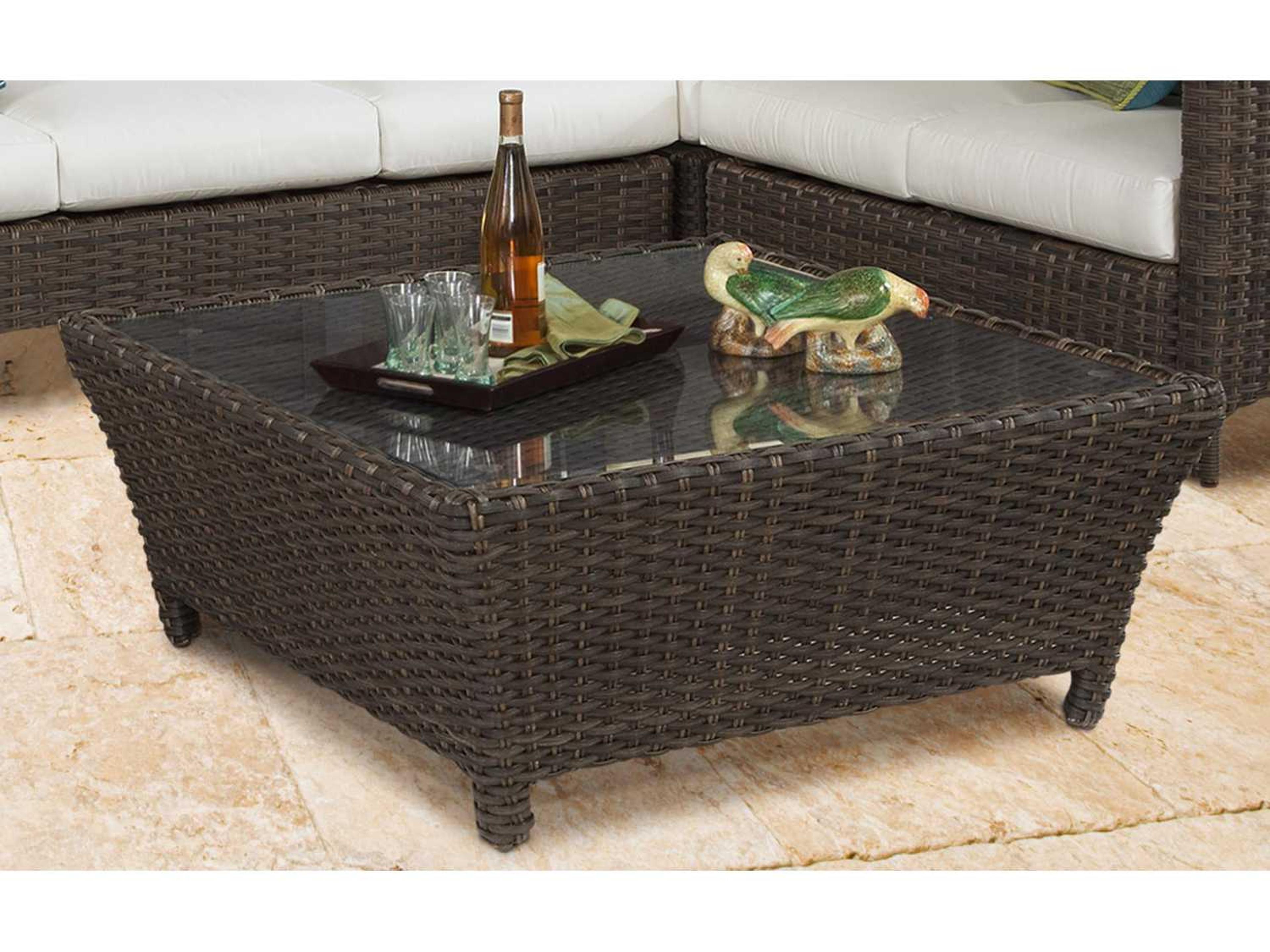 Panama Wicker Charcoal Brown Square Glass Top Outdoor Chat Table