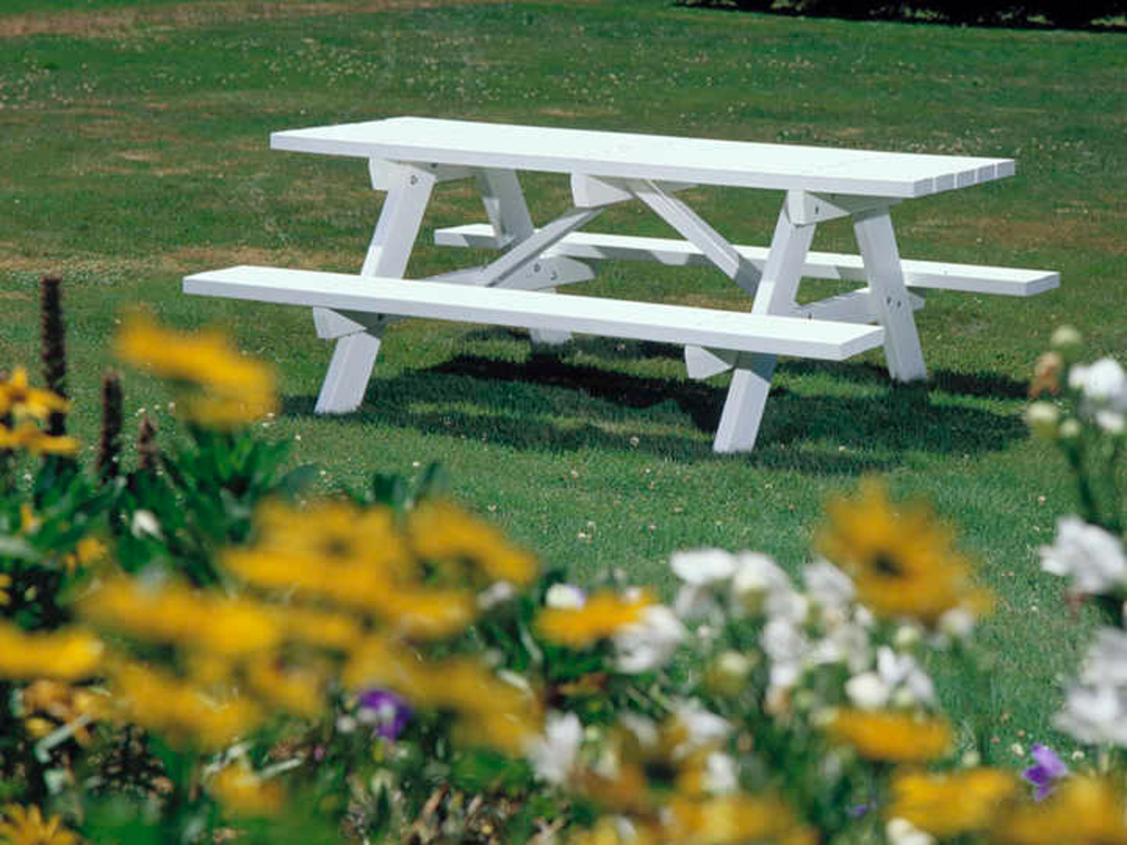 Seaside Casual Complementary Pieces Recycled Plastic Traditional Rectangular Outdoor Picnic Table with Umbrella Hole