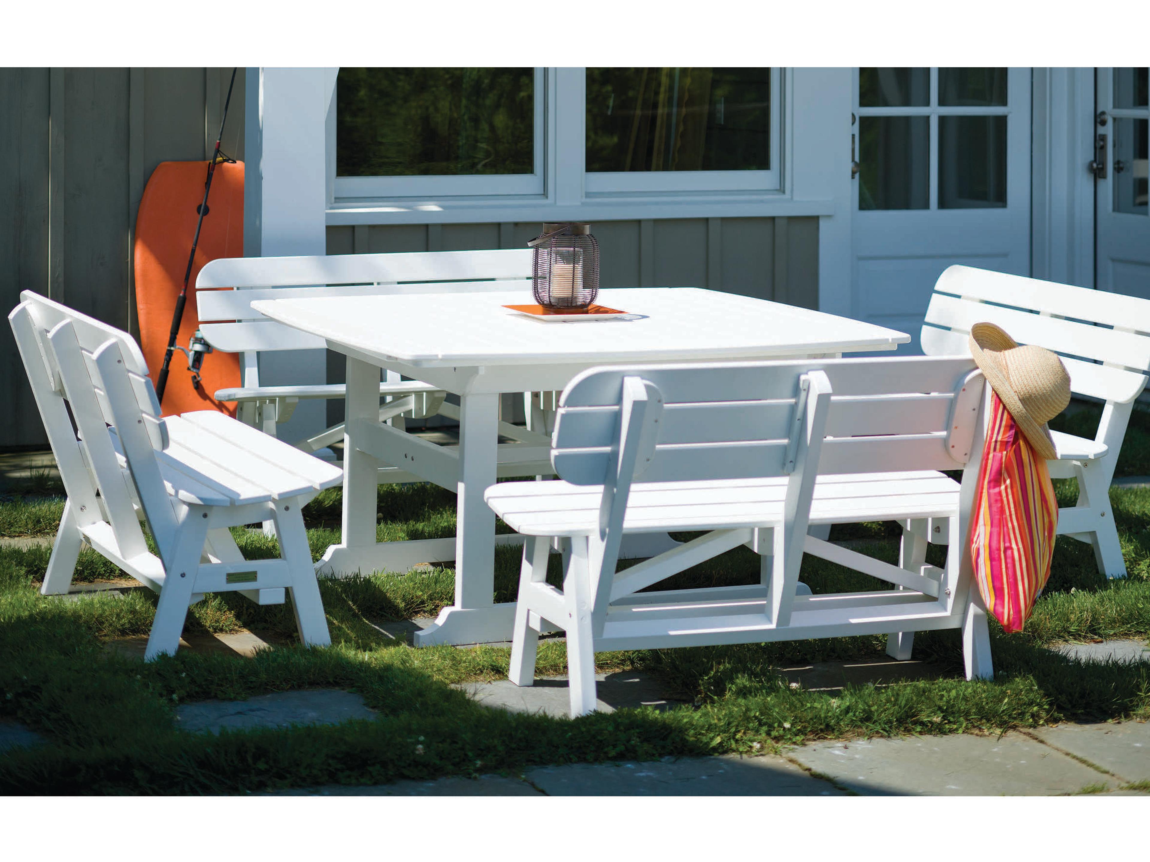 Seaside Casual Portsmouth Recycled Plastic Square Outdoor Dining Table with Umbrella Hole