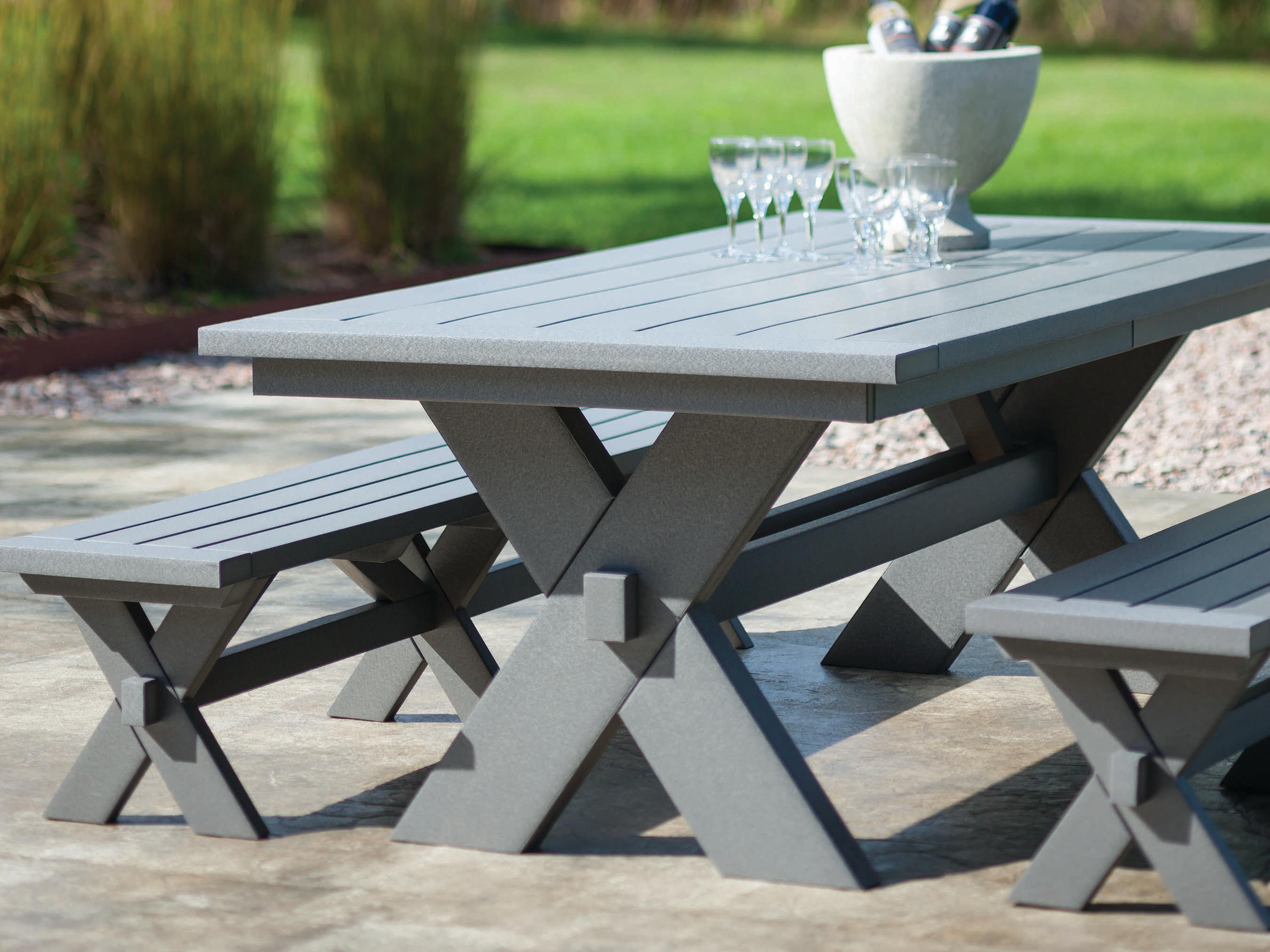 Seaside Casual Sonoma Recycled Plastic Rectangular Outdoor Dining Table with Umbrella Hole