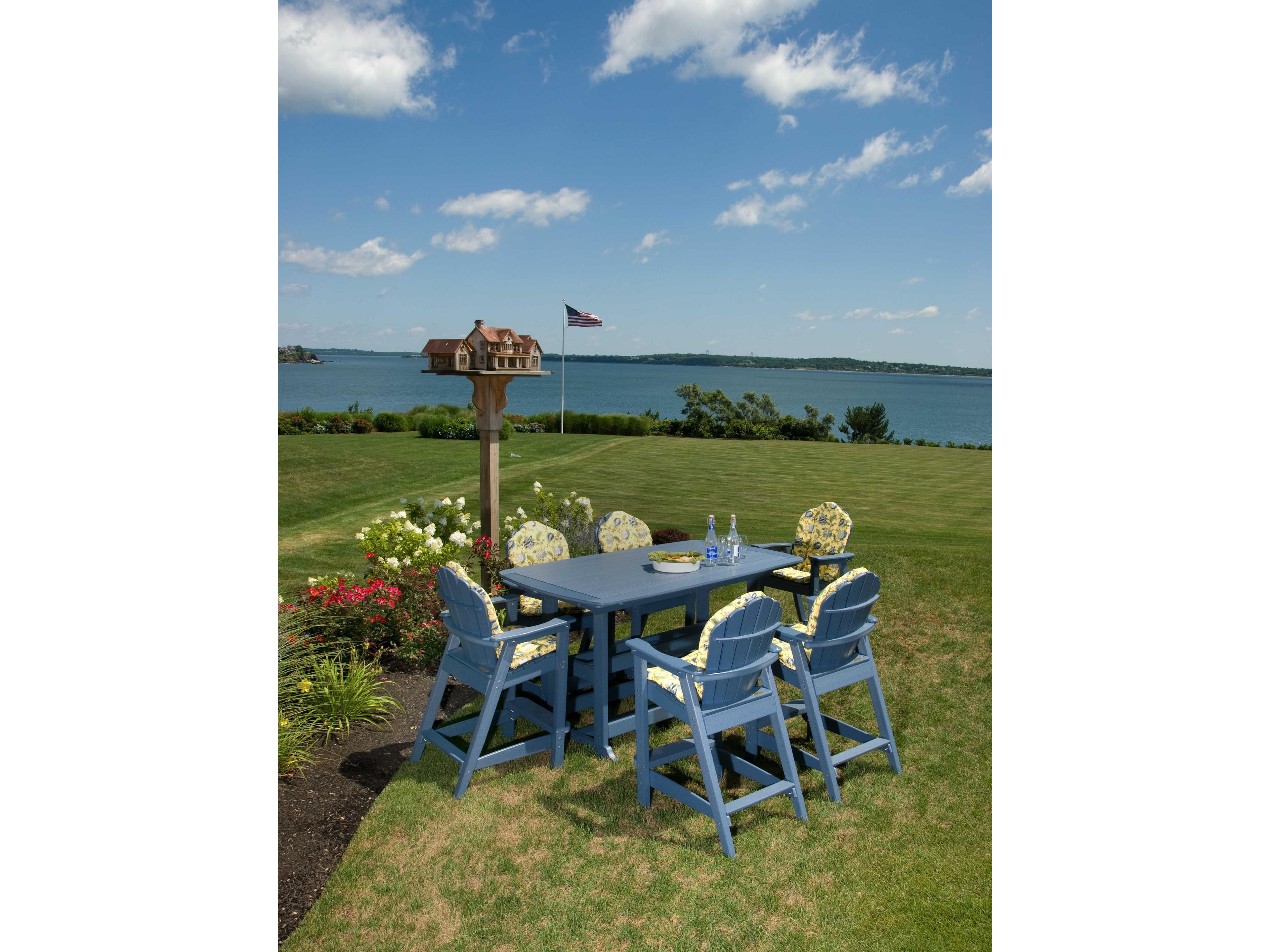 Seaside Casual Portsmouth Recycled Plastic Rectangular Outdoor Patio Bar Table with Umbrella Hole