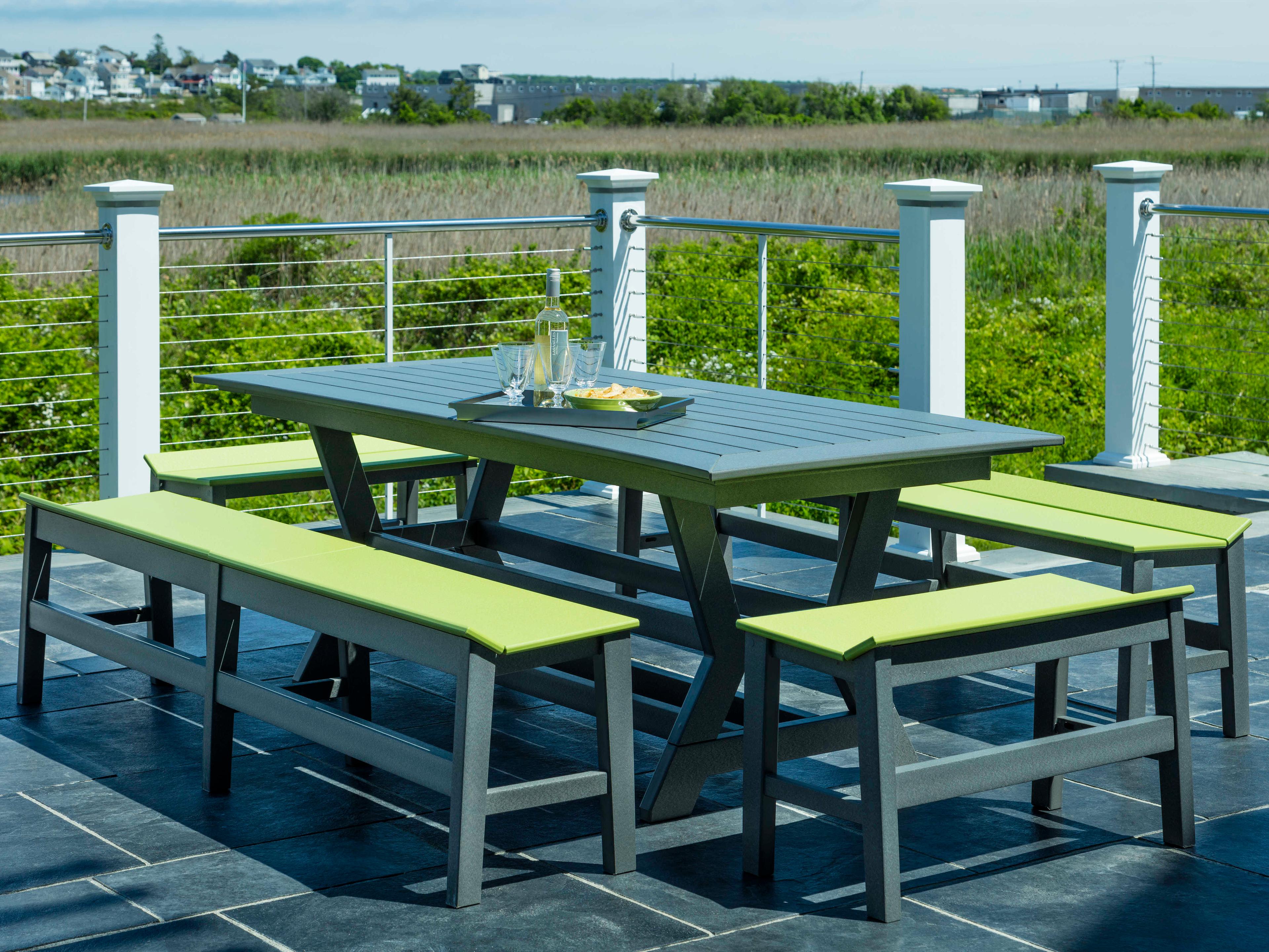 Seaside Casual Sym Recycled Plastic Rectangular Outdoor Dining Table with Umbrella Hole