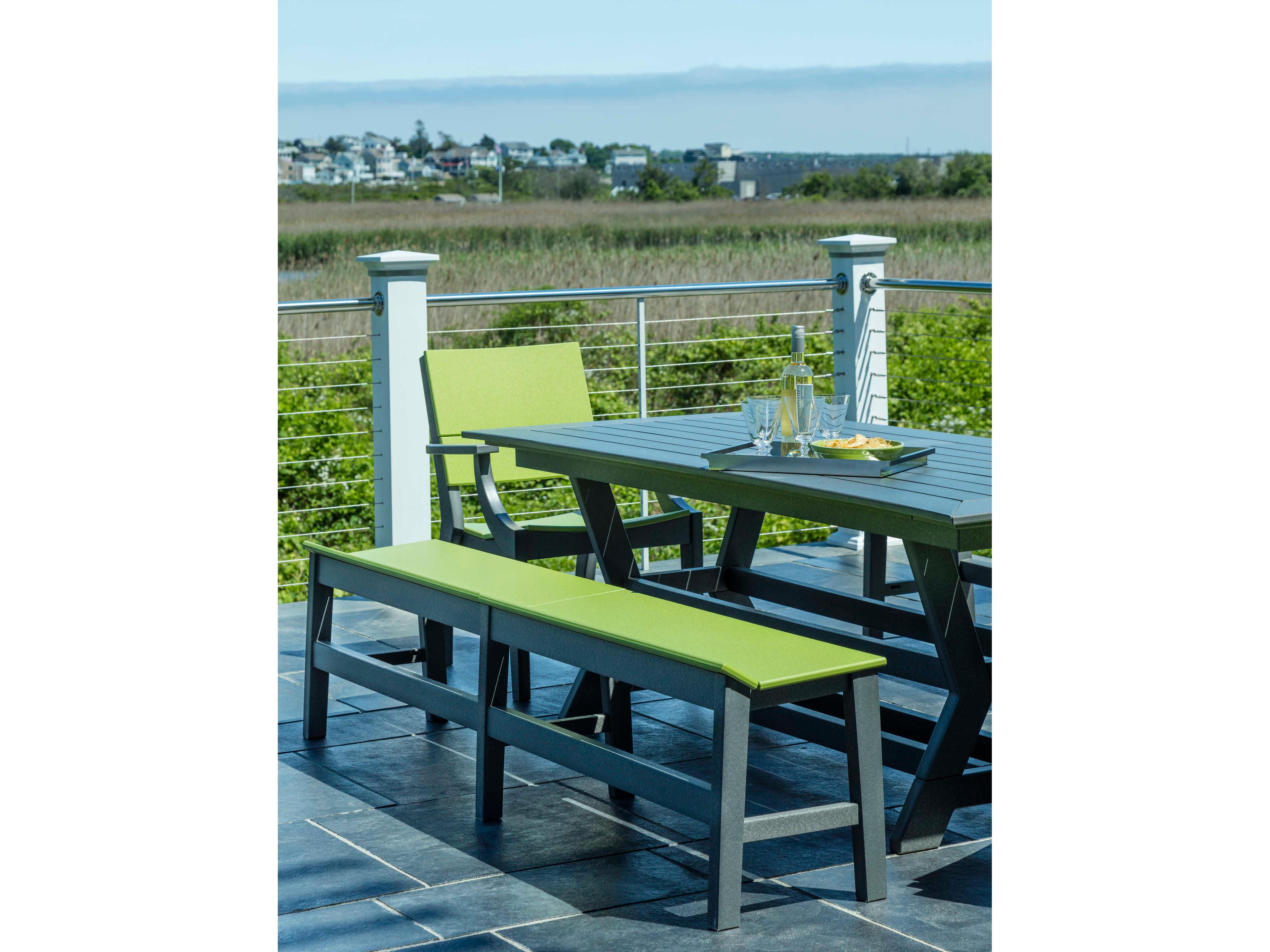 Seaside Casual Sym Recycled Plastic Rectangular Outdoor Dining Table with Umbrella Hole