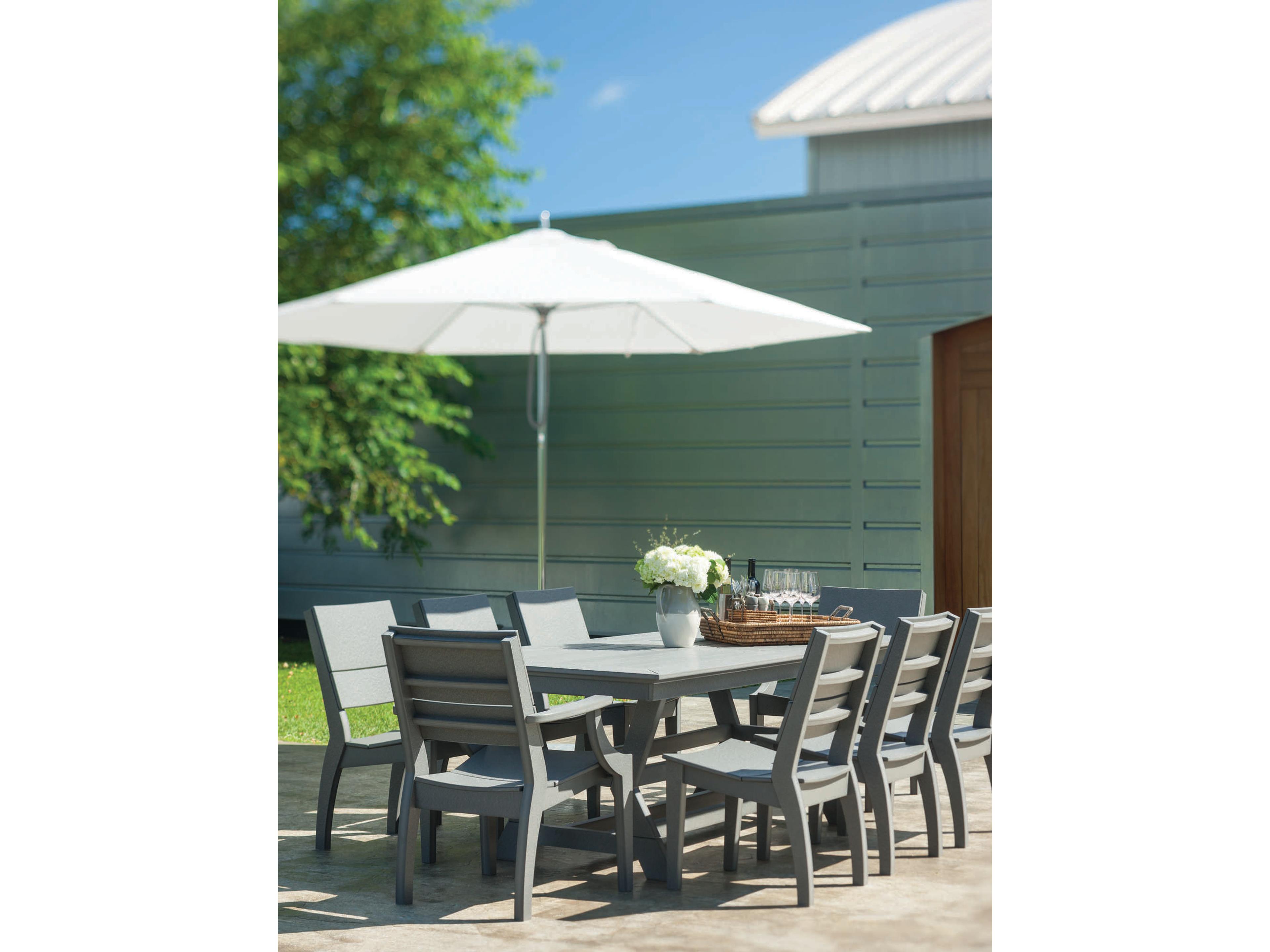 Seaside Casual Sym Recycled Plastic Rectangular Outdoor Dining Table with Umbrella Hole