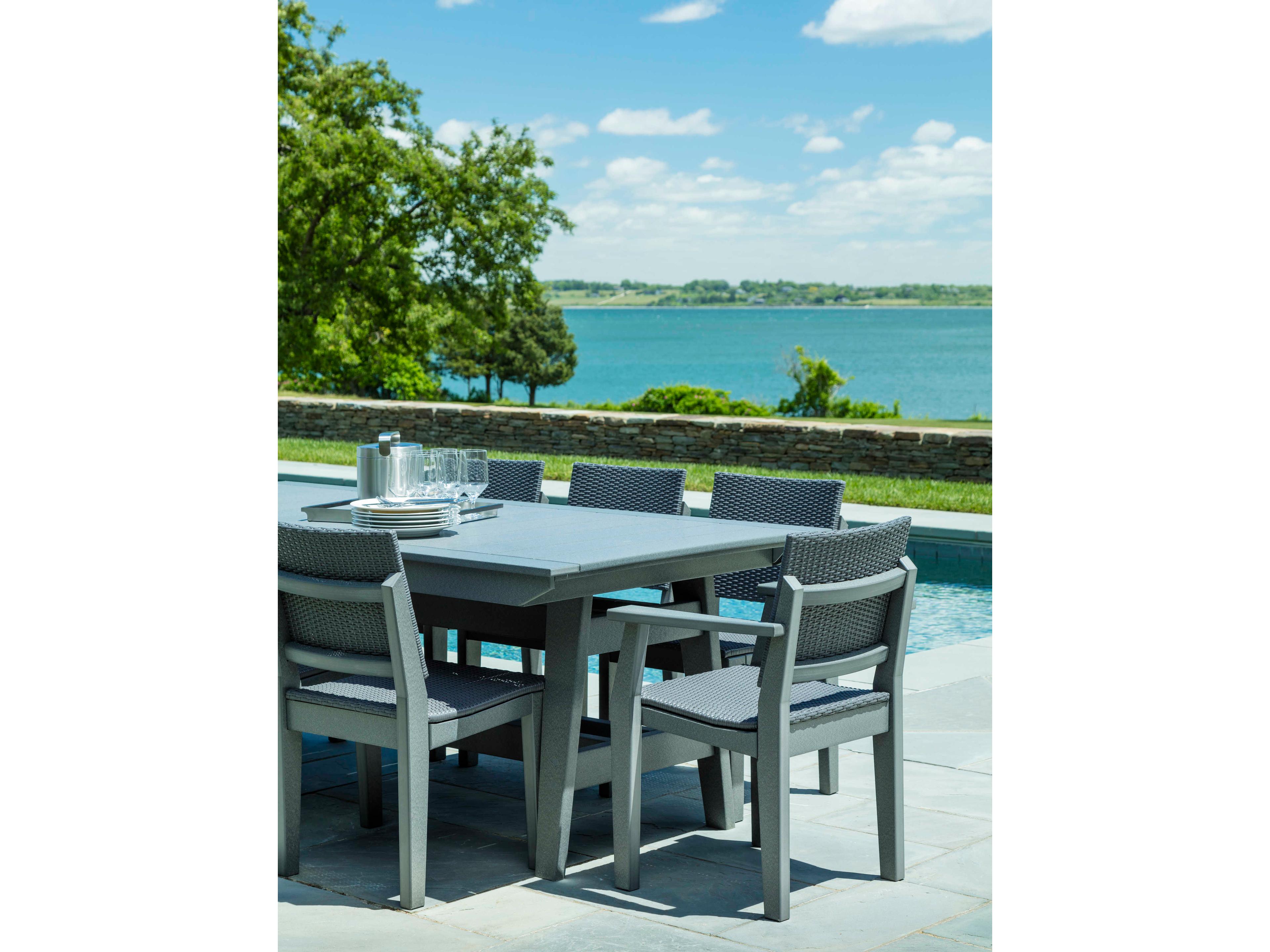 Seaside Casual Mad Recycled Plastic Rectangular Outdoor Patio Dining Table with Umbrella Hole