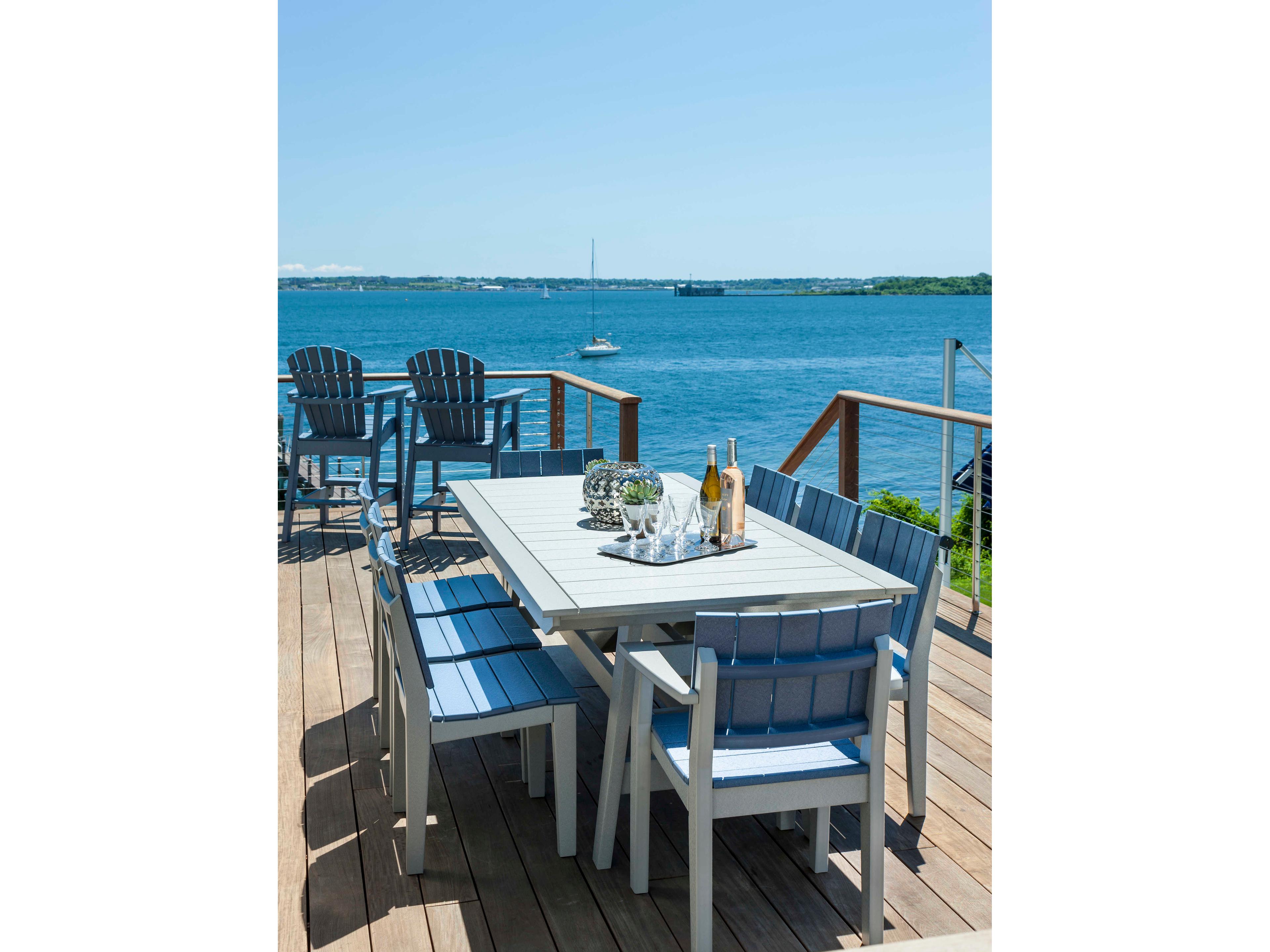 Seaside Casual Mad Recycled Plastic Rectangular Outdoor Patio Dining Table with Umbrella Hole