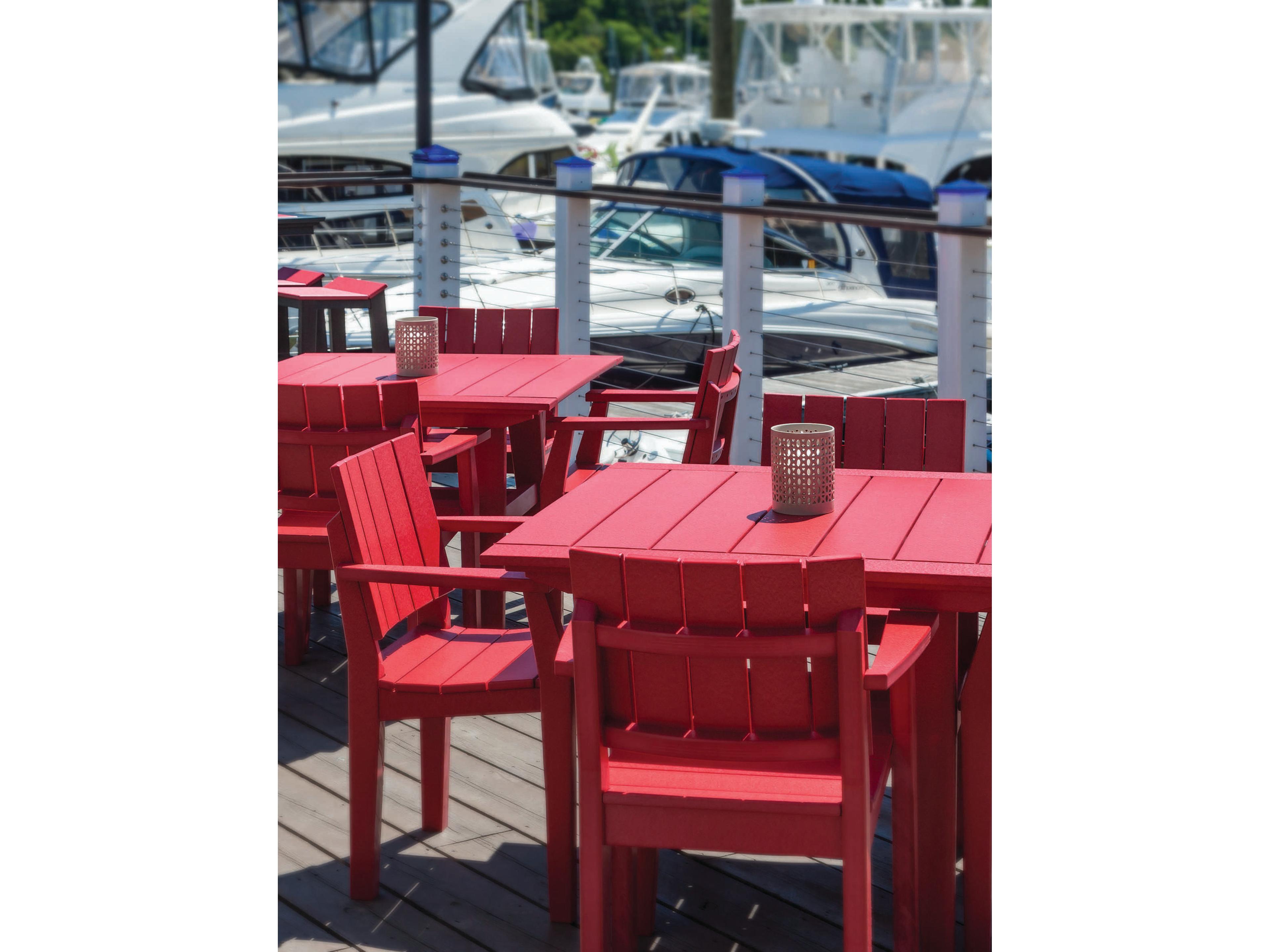 Seaside Casual Mad Recycled Plastic Square Patio Dining Table with Umbrella Hole