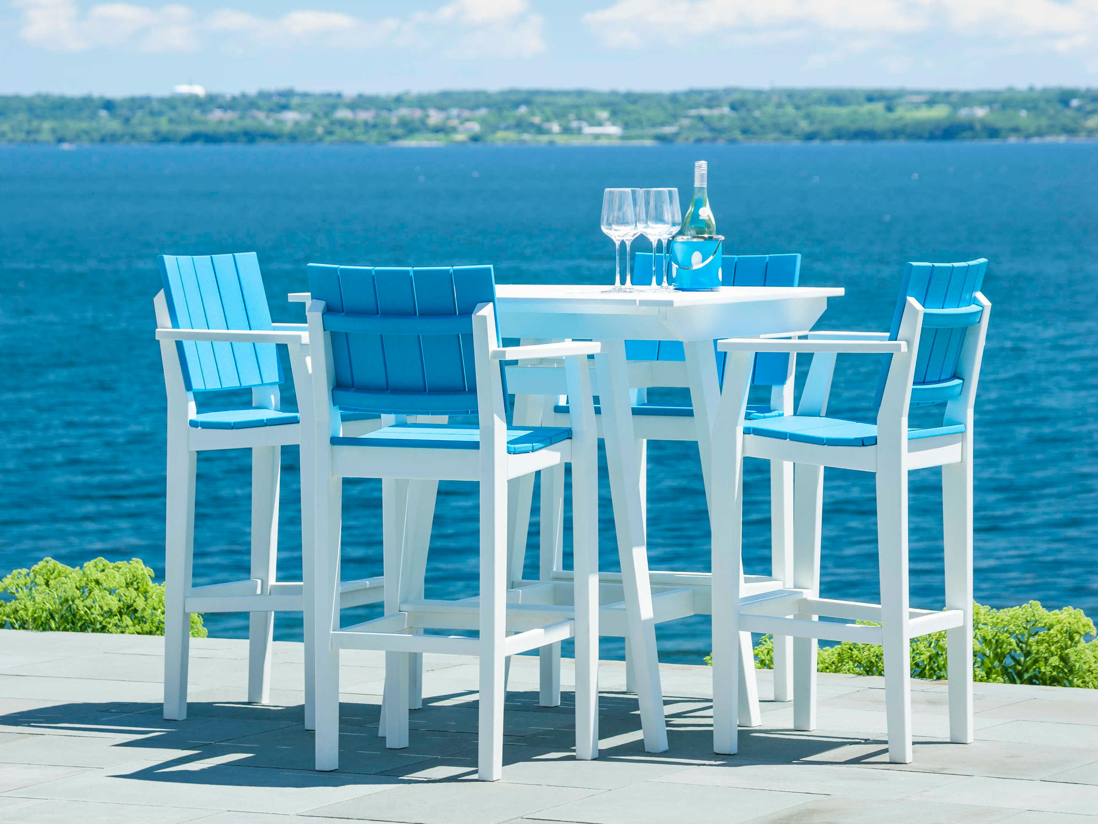 Seaside Casual Mad Recycled Plastic Square Outdoor Patio Bar Table with Umbrella Hole