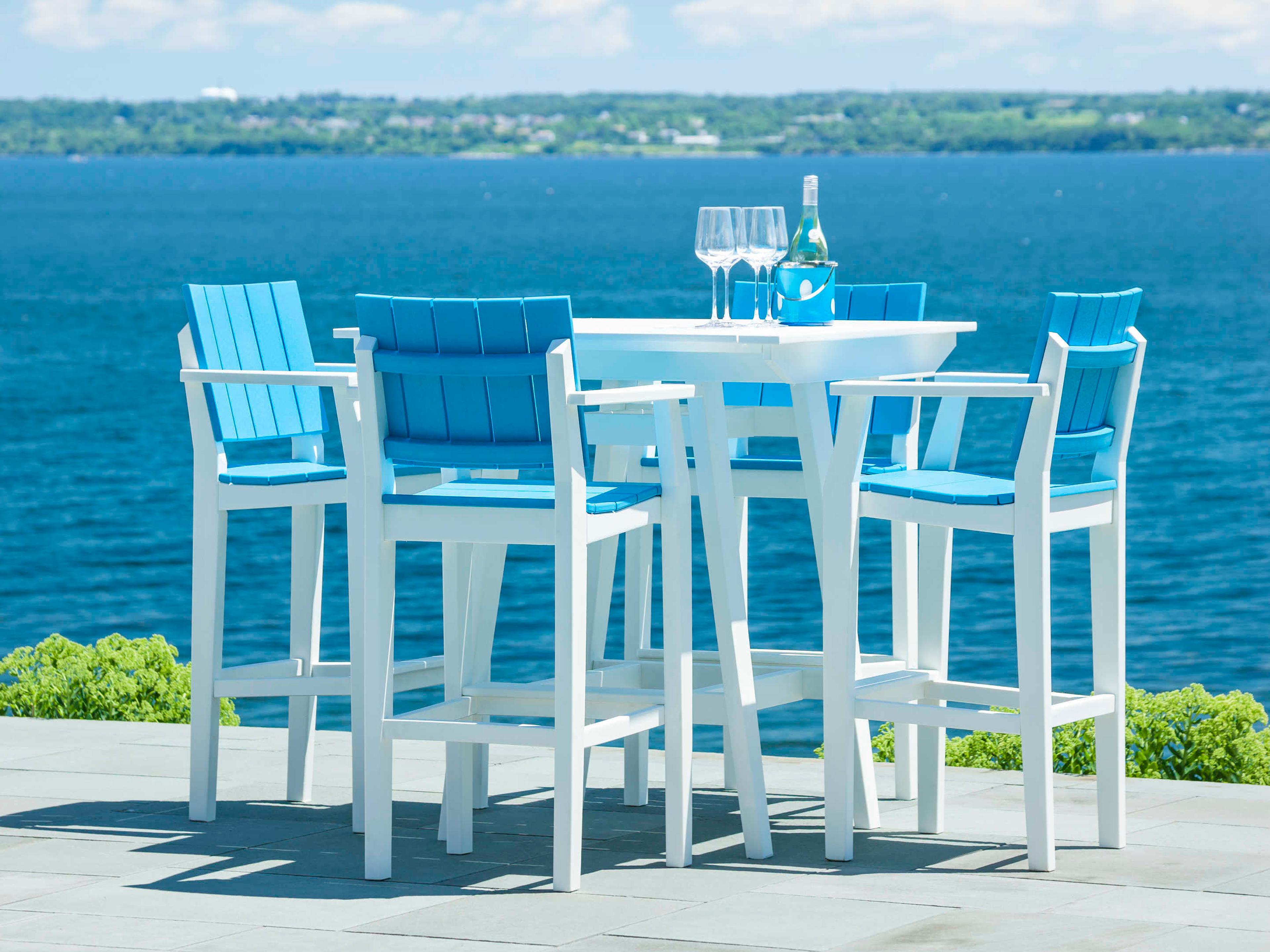 Seaside Casual Mad Recycled Plastic Square Patio Bar Table with Umbrella Hole