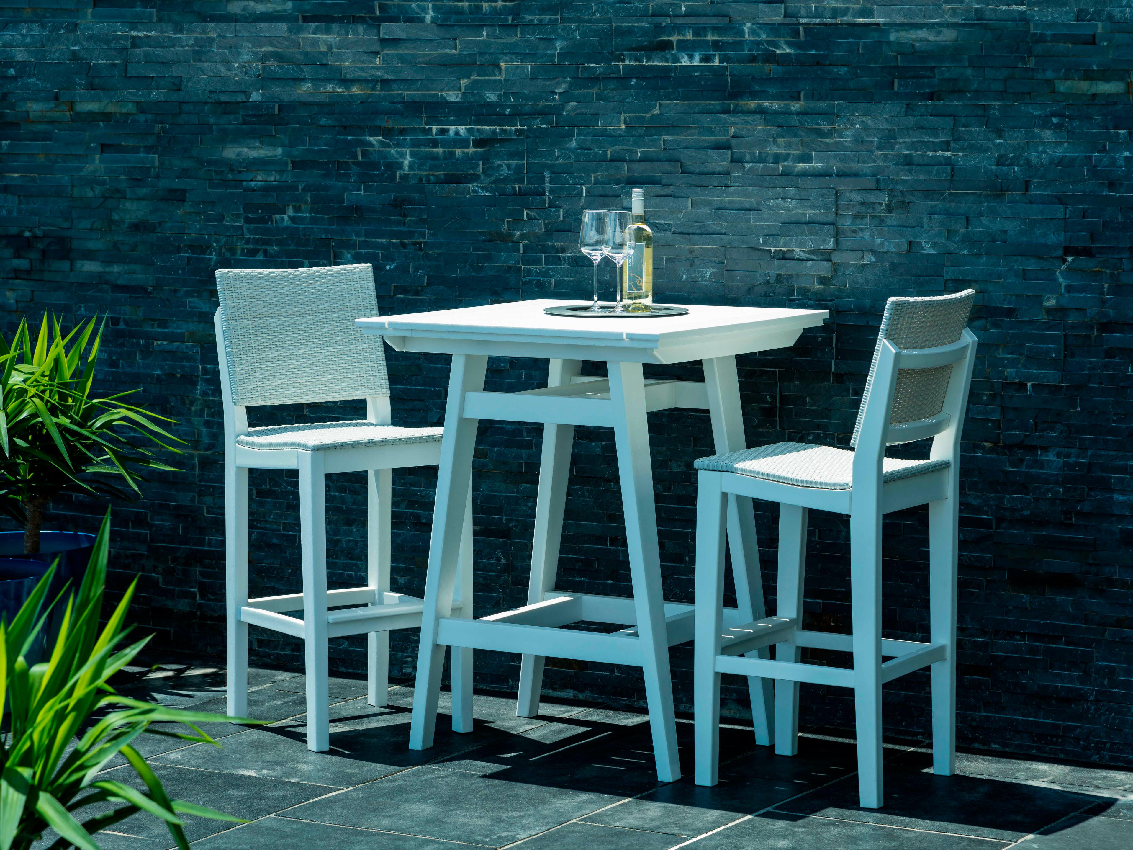 Seaside Casual Mad Recycled Plastic Square Patio Bar Table with Umbrella Hole