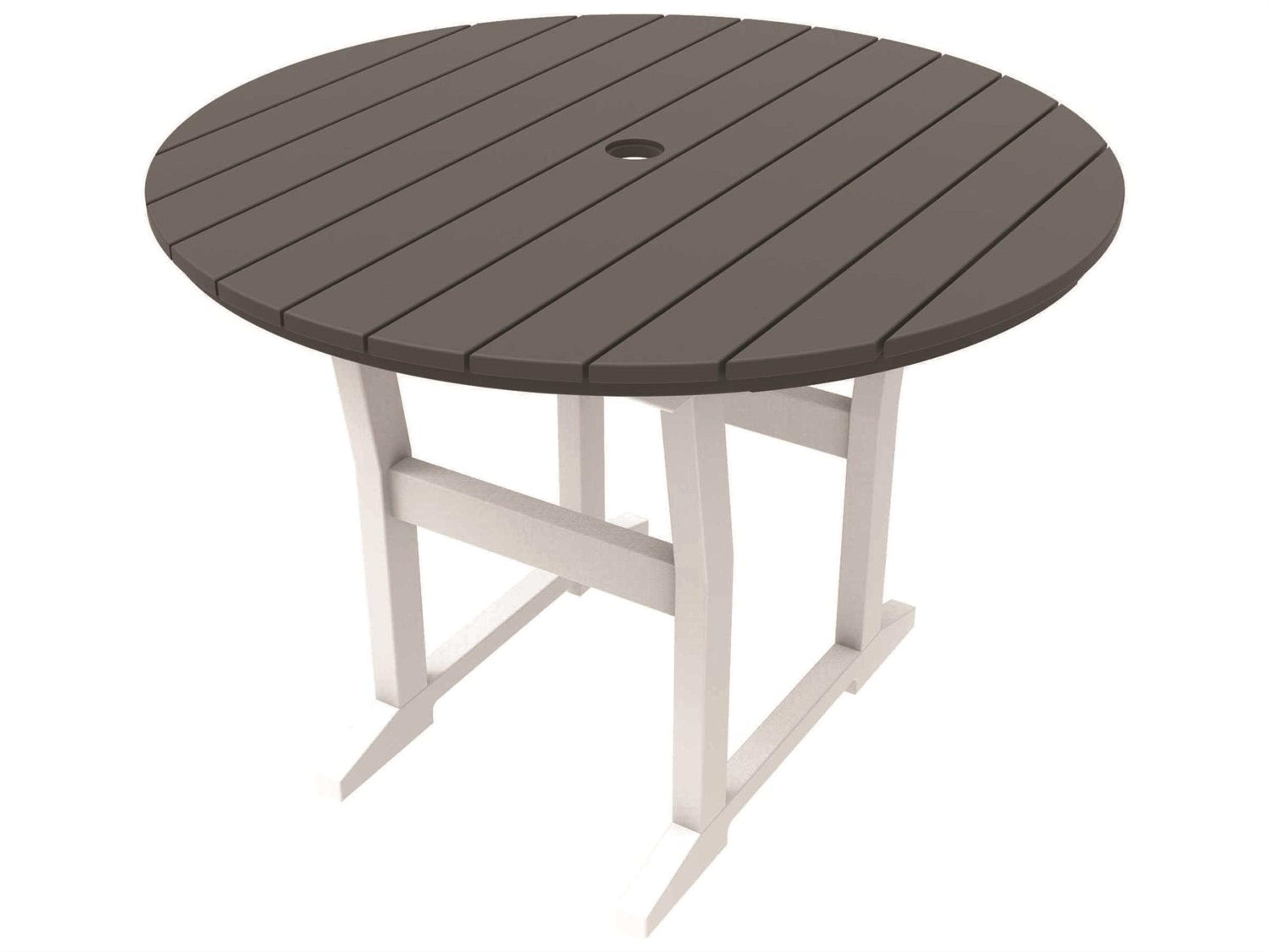 Coastline Recycled Plastic Cafe Fusion Round Outdoor Patio Dining Table with Umbrella Hole