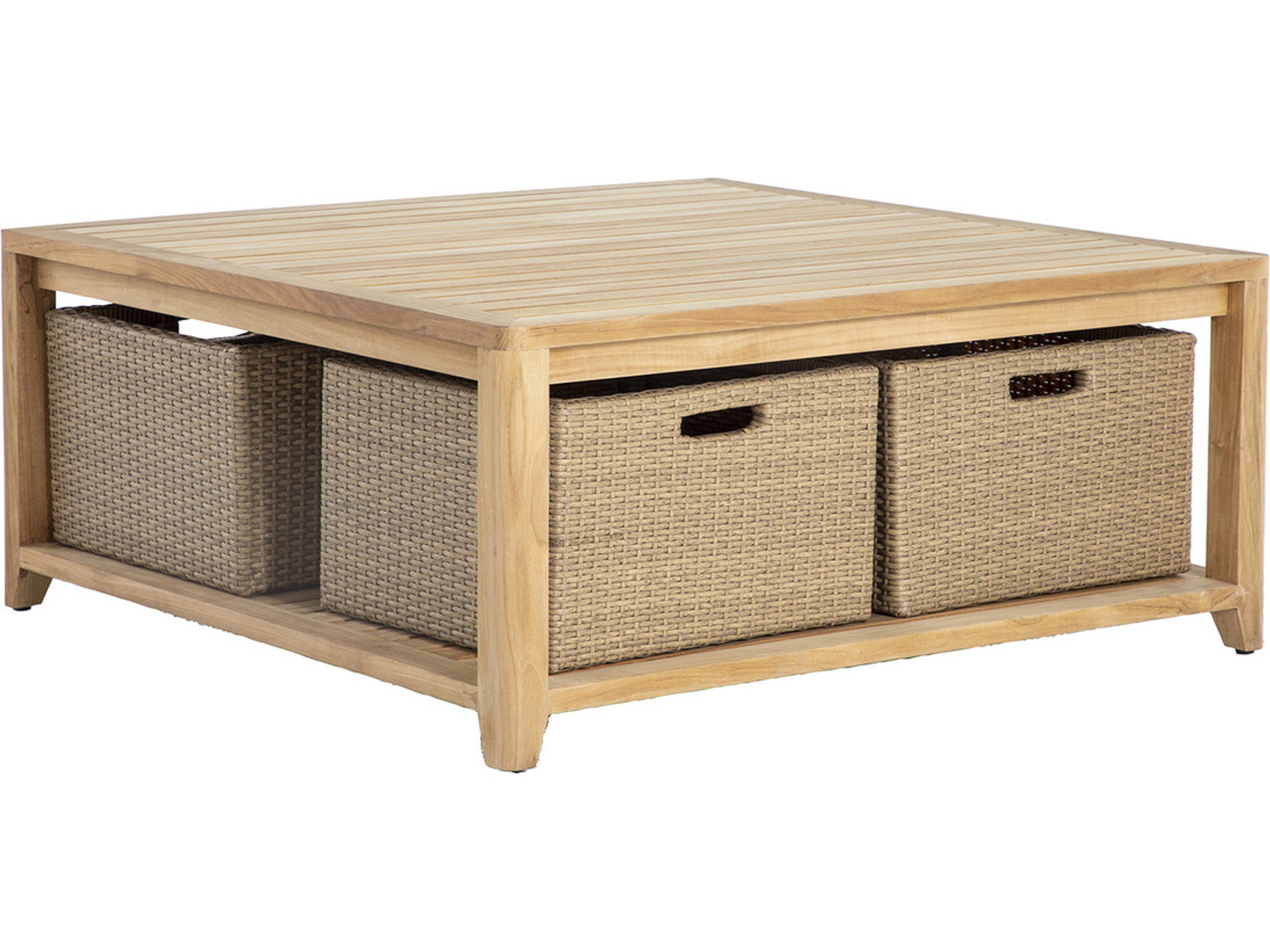 Chesapeake Wicker Square 4 Basket Storage Outdoor Patio Coffee Table