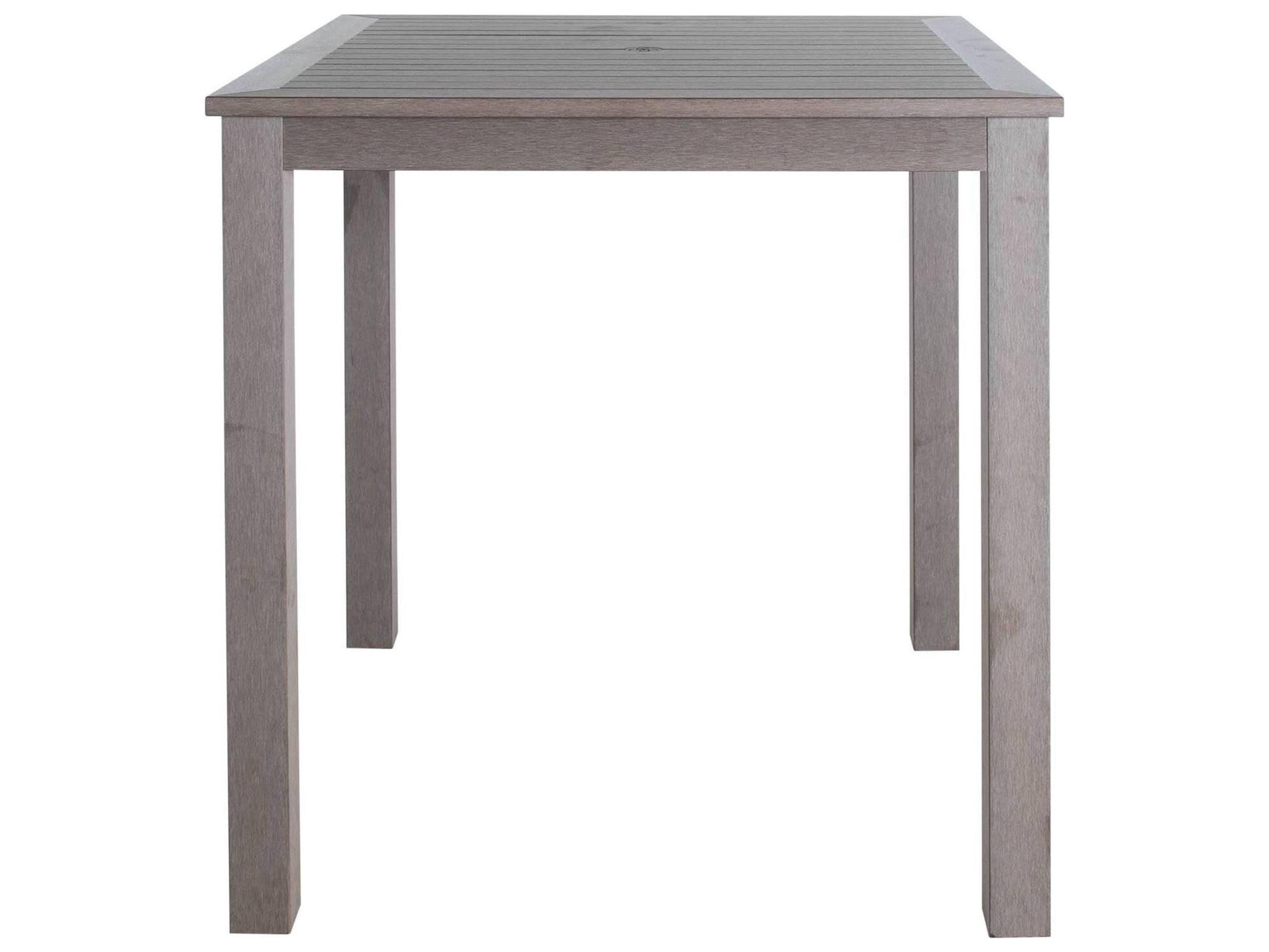 Summer Classics Portside N-Dura Wood Square Outdoor Patio Bar Table with Umbrella Hole