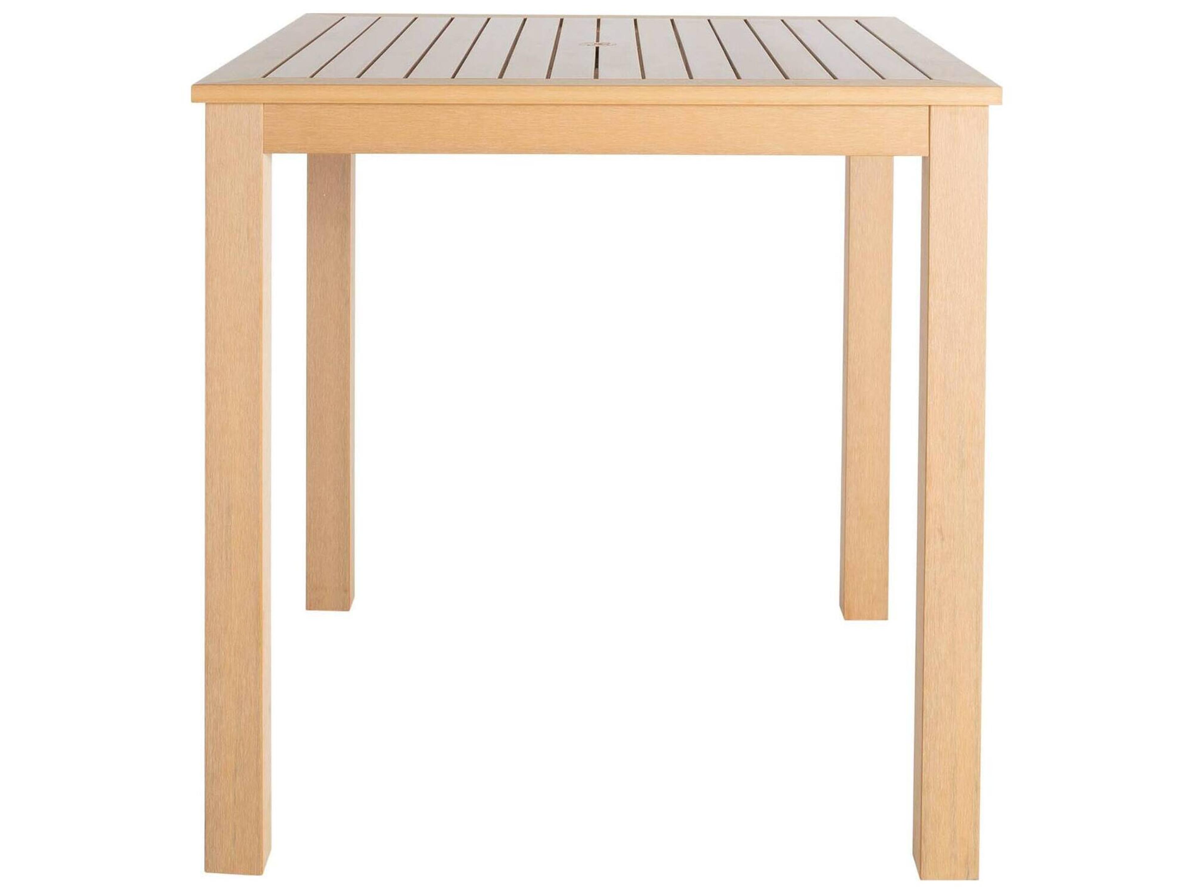 Summer Classics Portside N-Dura Wood Square Outdoor Patio Bar Table with Umbrella Hole