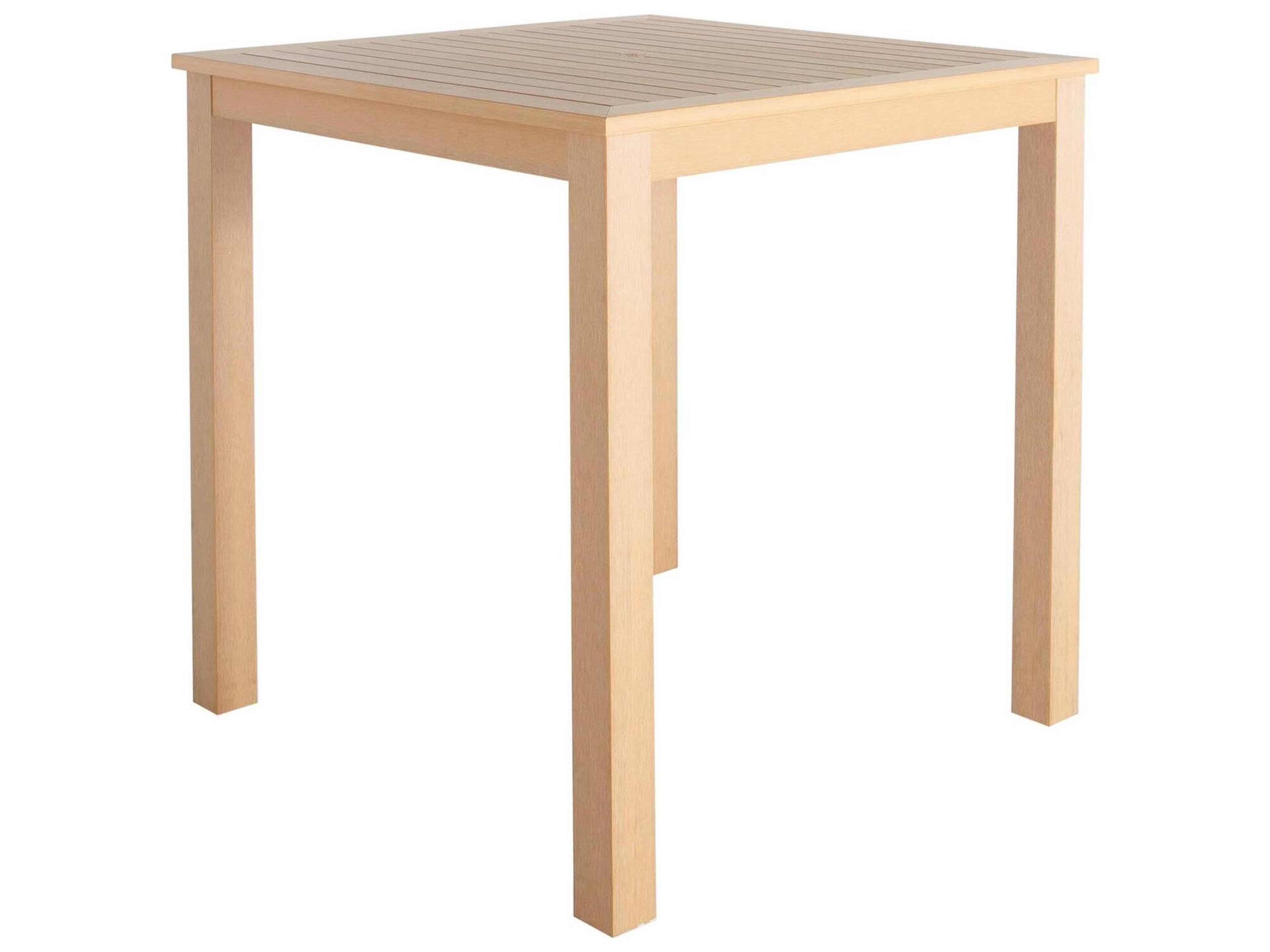 Summer Classics Portside N-Dura Wood Square Outdoor Patio Bar Table with Umbrella Hole