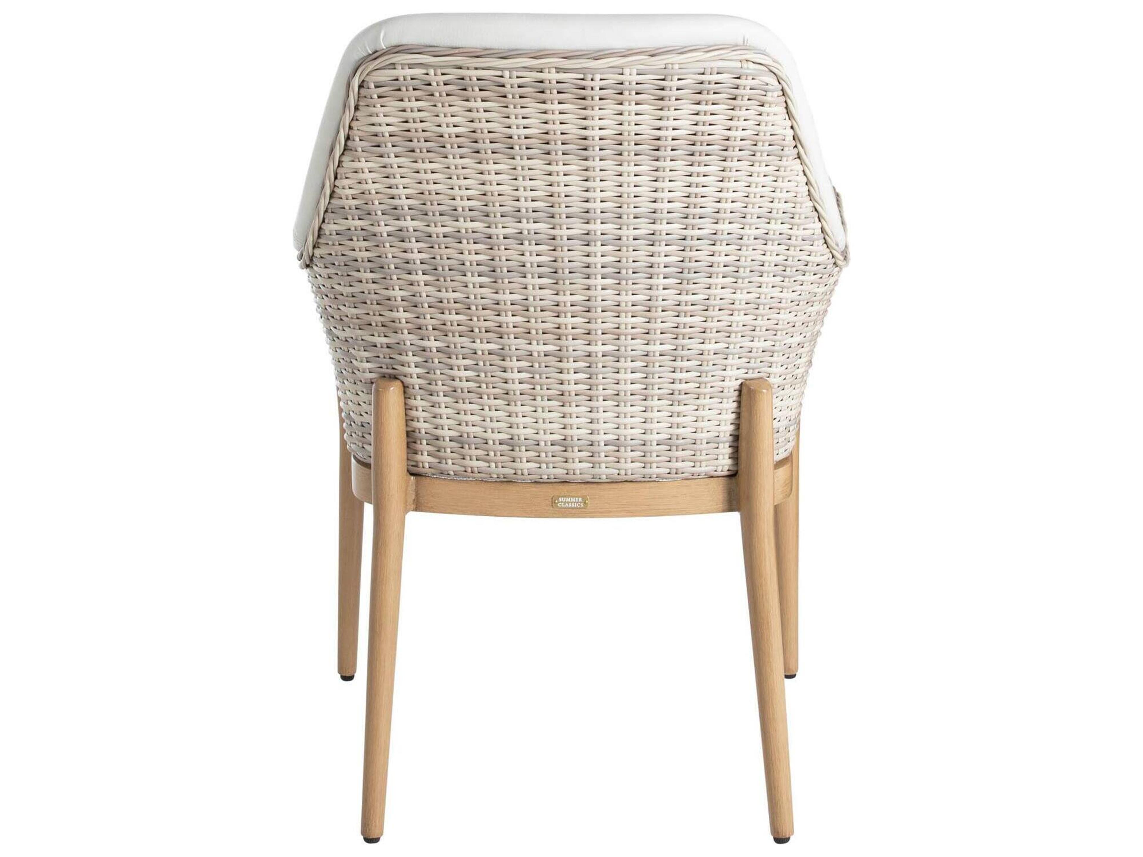 Summer Classics Palma N-Dura Resin Wicker Natural Outdoor Patio Dining Arm Chair with Vinyl