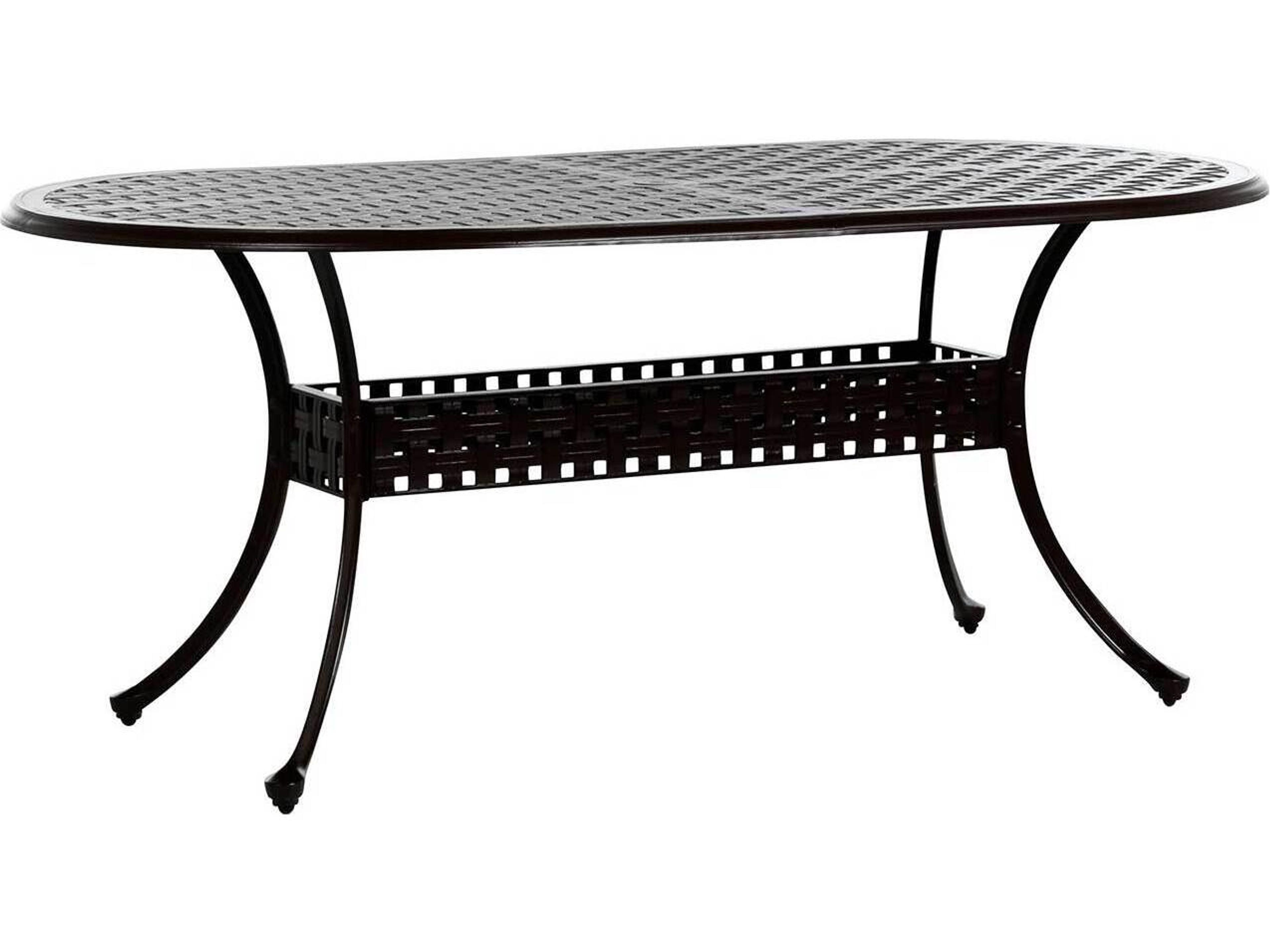 Double Lattice Cast Aluminum Oval Outdoor Patio Dining Table with Umbrella Hole