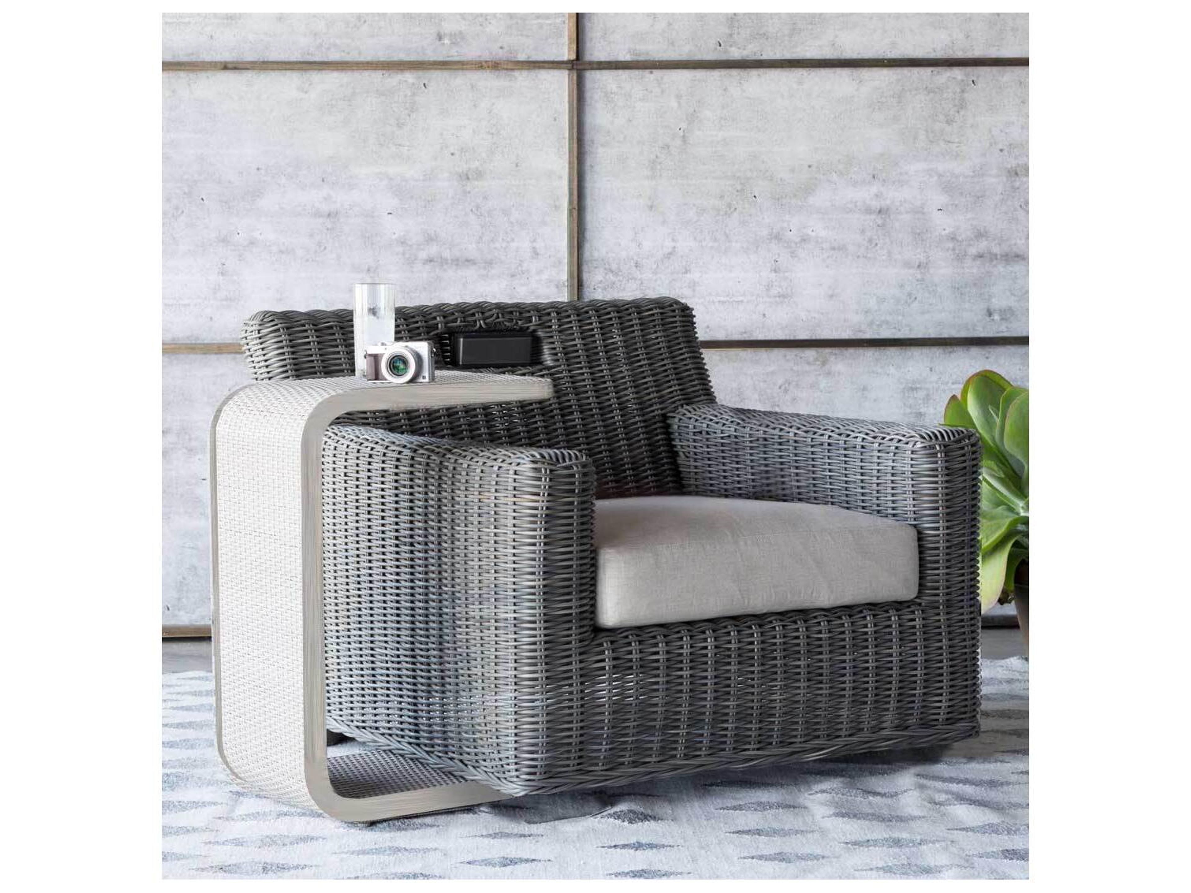Summer Classics Rustic Wicker Speaker Swivel Outdoor Patio Lounge Chair