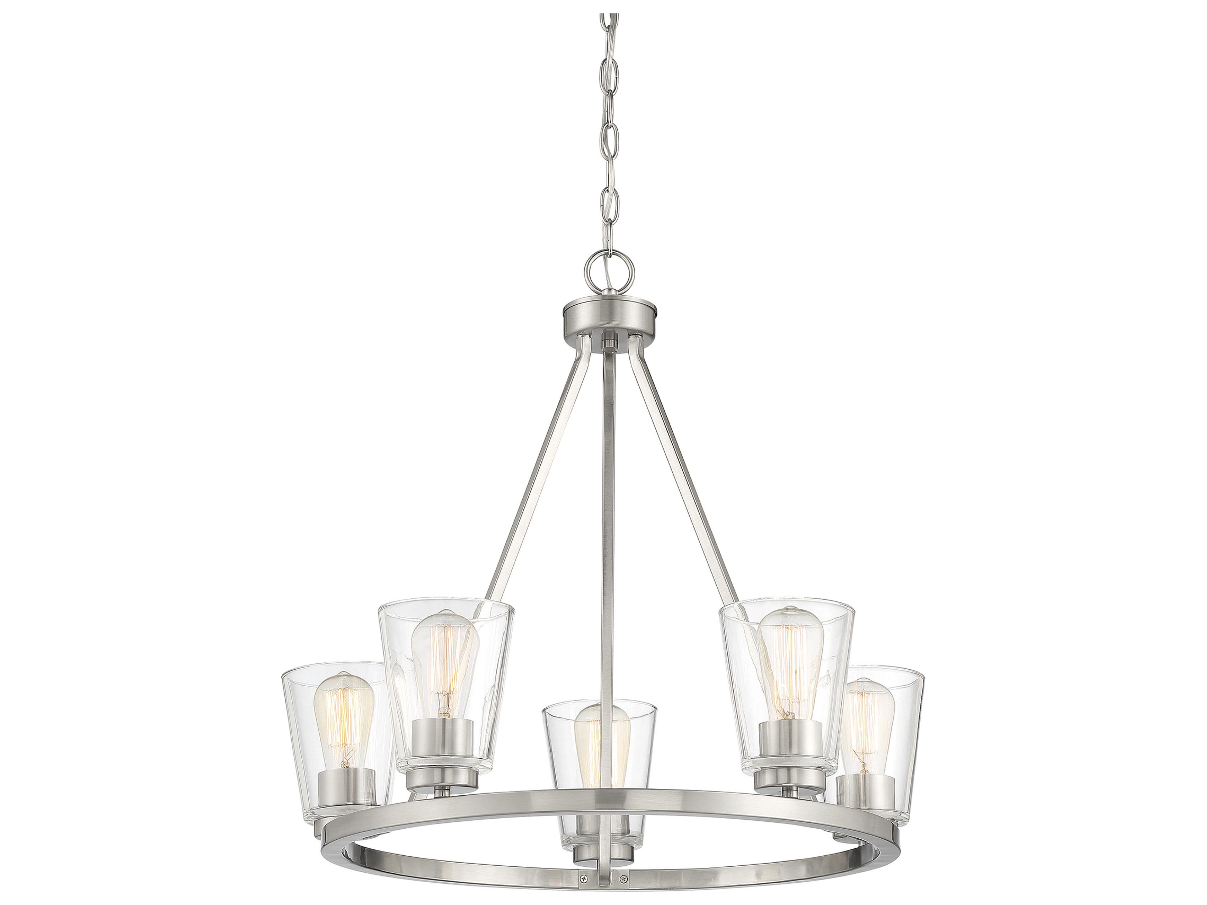 Savoy House Calhoun 5-Light Satin Nickel Glass Bell Chandelier