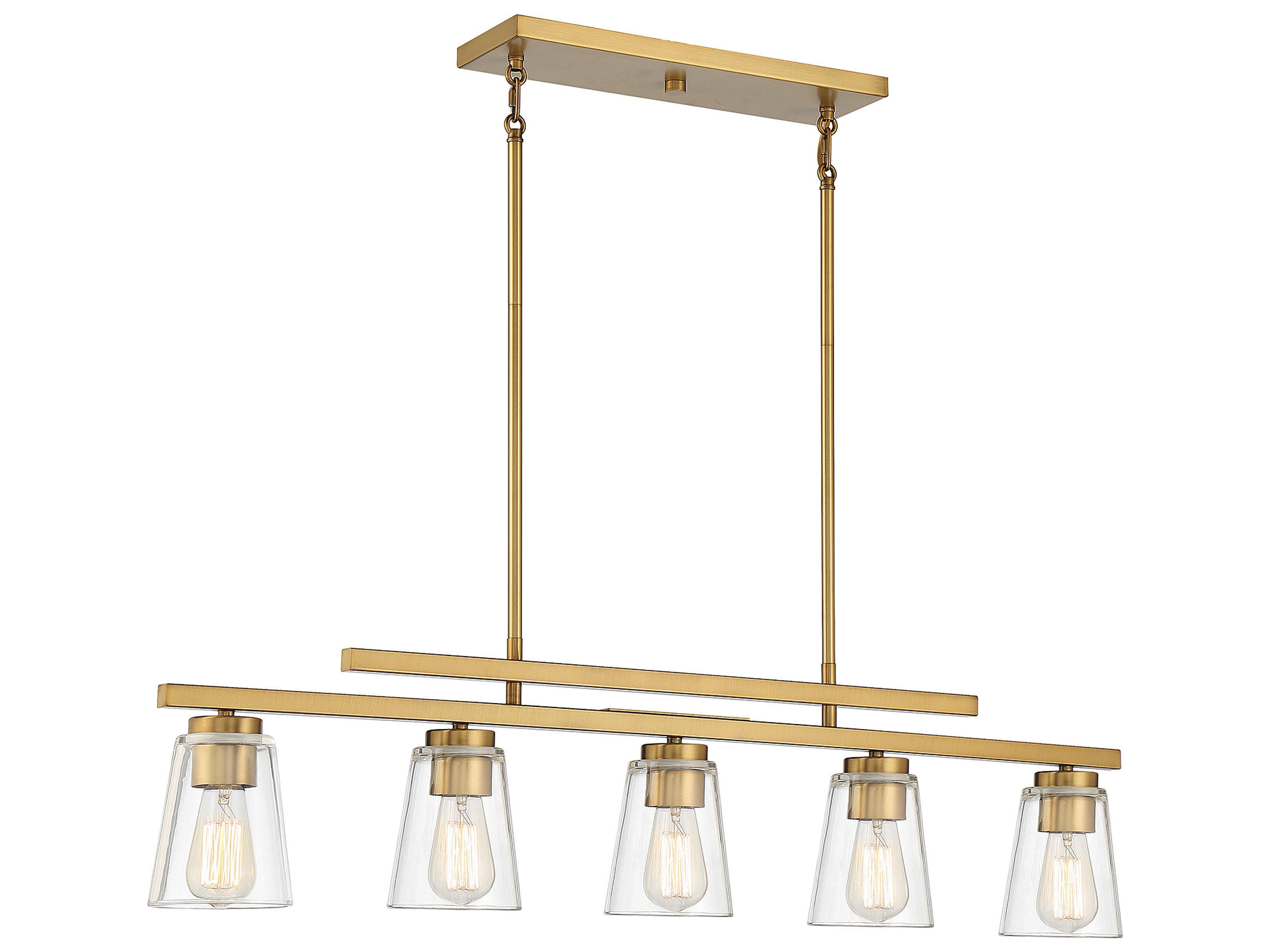 Savoy House Calhoun 5-Light Warm Brass Glass Bell Linear Island Pendant