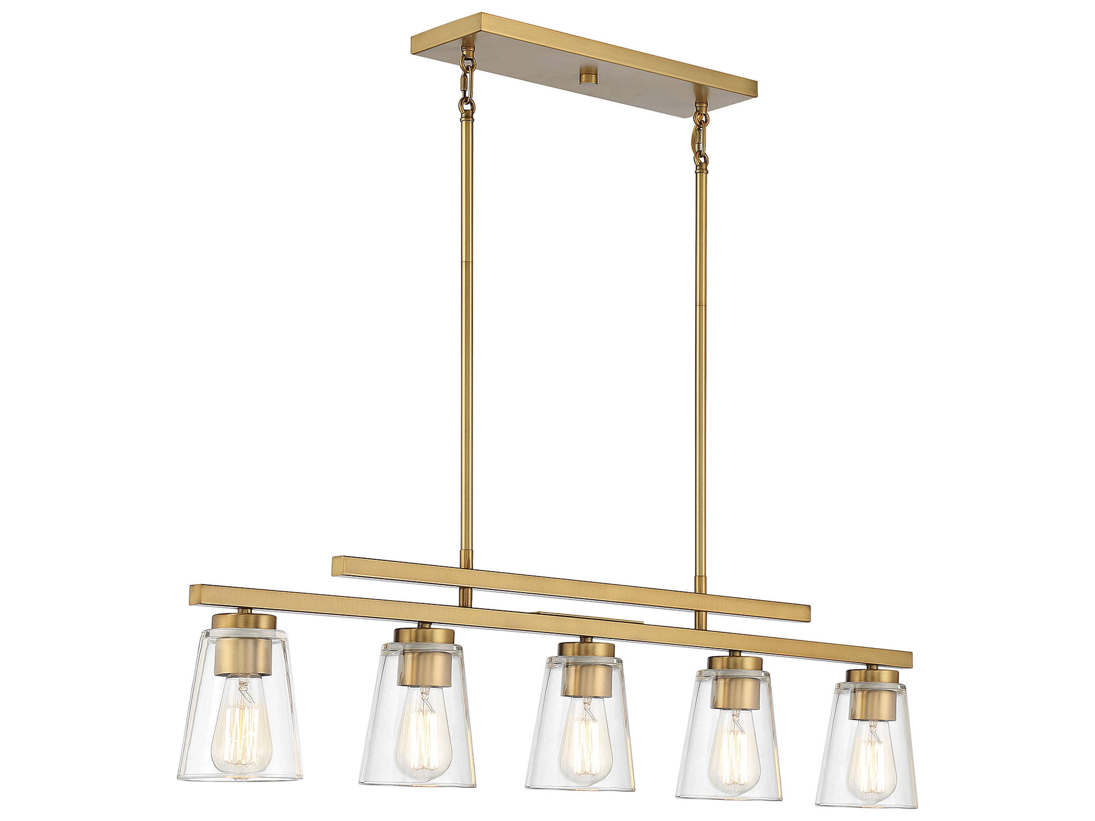Savoy House Calhoun 5-Light Warm Brass Glass Bell Linear Island Pendant