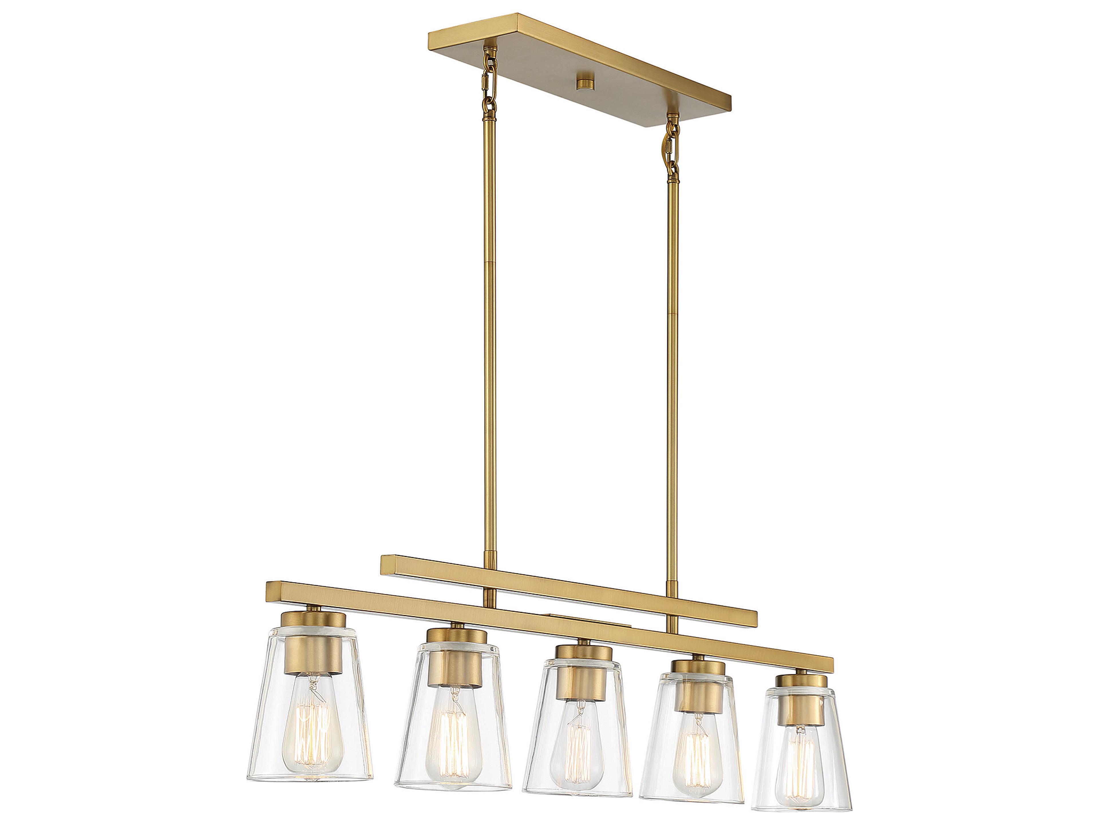 Savoy House Calhoun 5-Light Warm Brass Glass Bell Linear Island Pendant