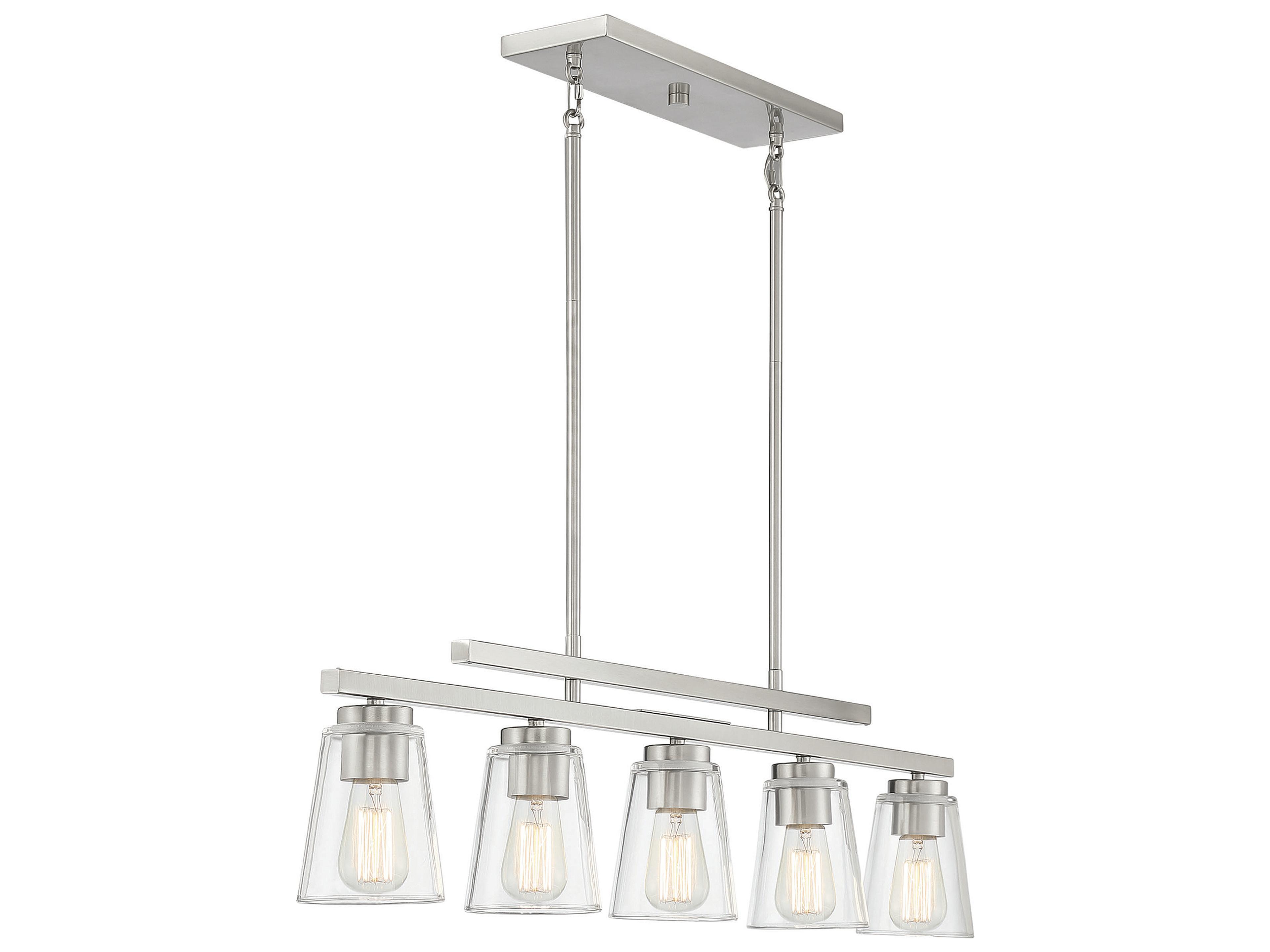 Savoy House Calhoun 5-Light Satin Nickel Glass Bell Linear Island Pendant