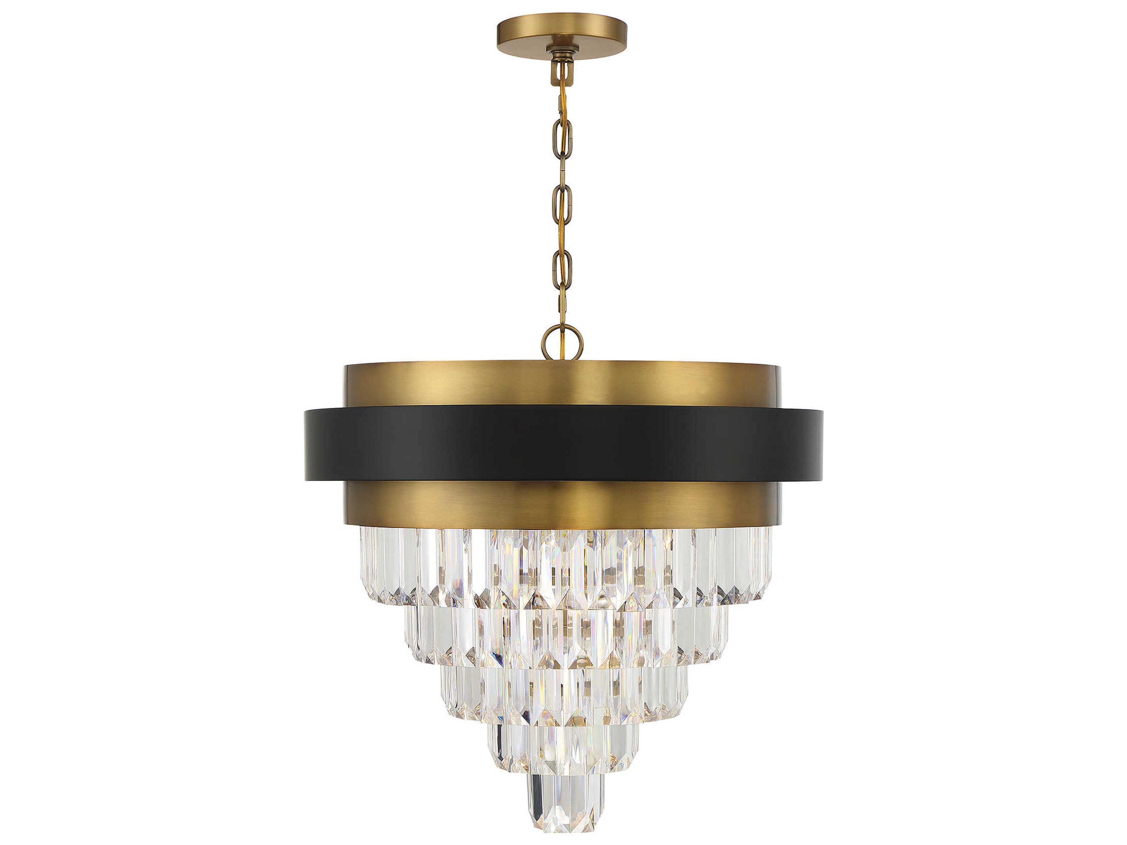 Marquise 4-Light Matte Black Warm Brass Crystal Tiered Chandelier