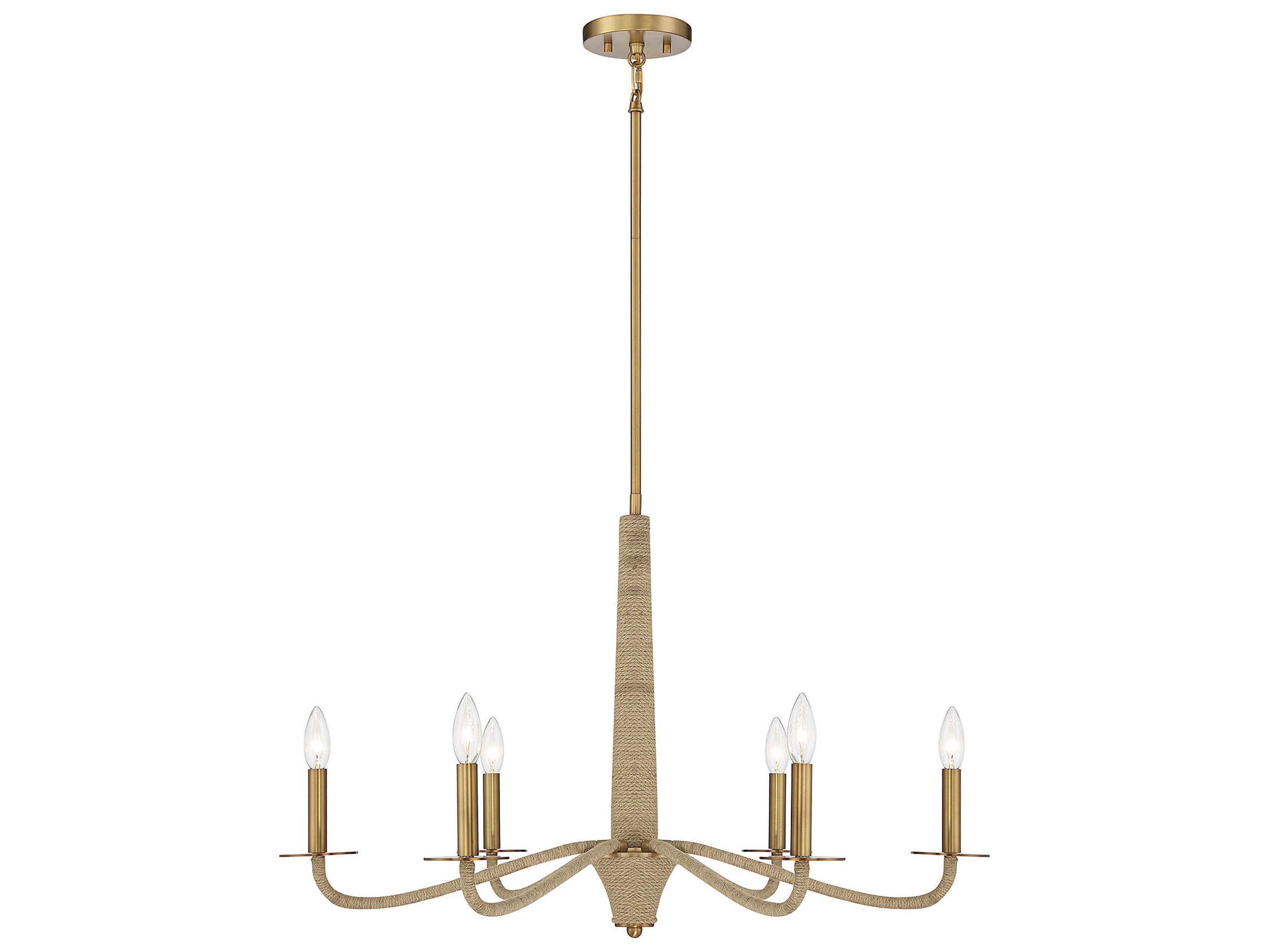 Cannon 6-Light Warm Brass Rope Chandelier