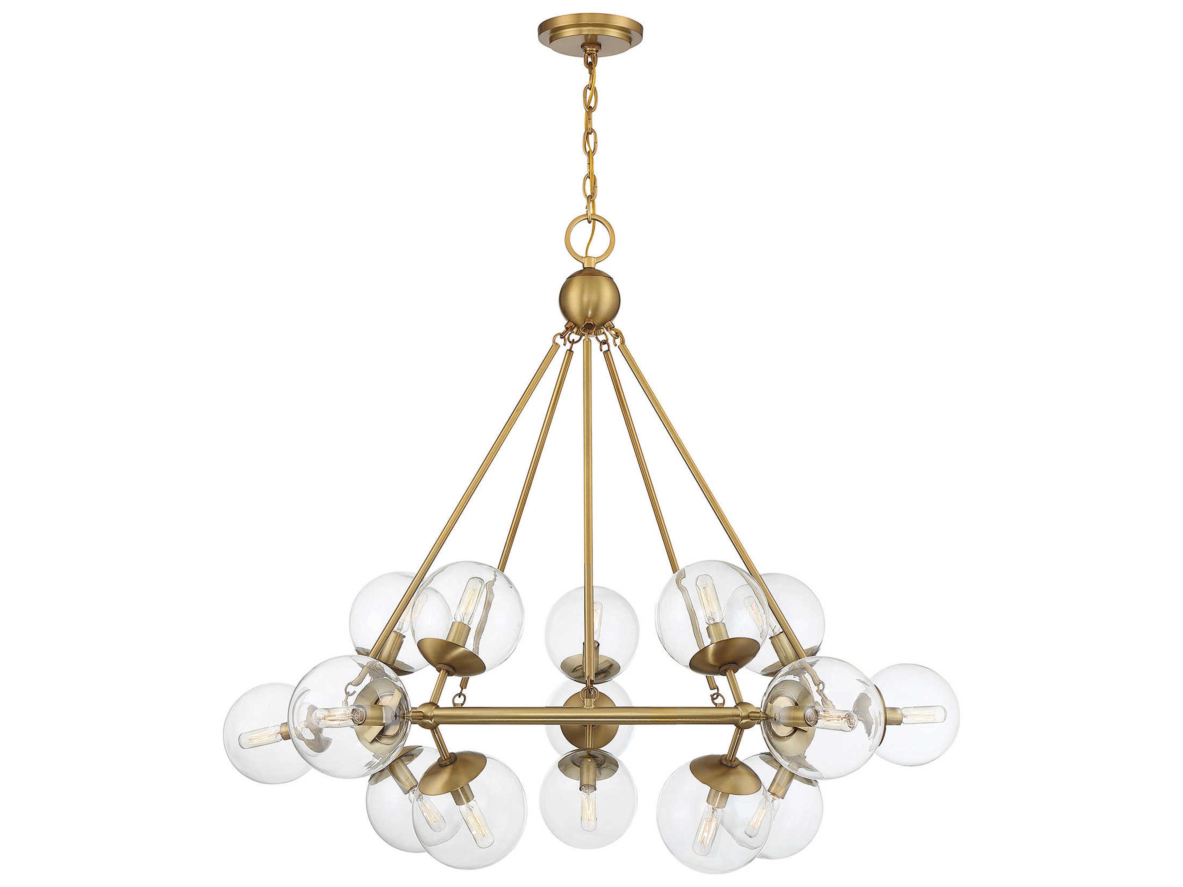 15-Light Orion Chandelier in Warm Brass with Clear Glass