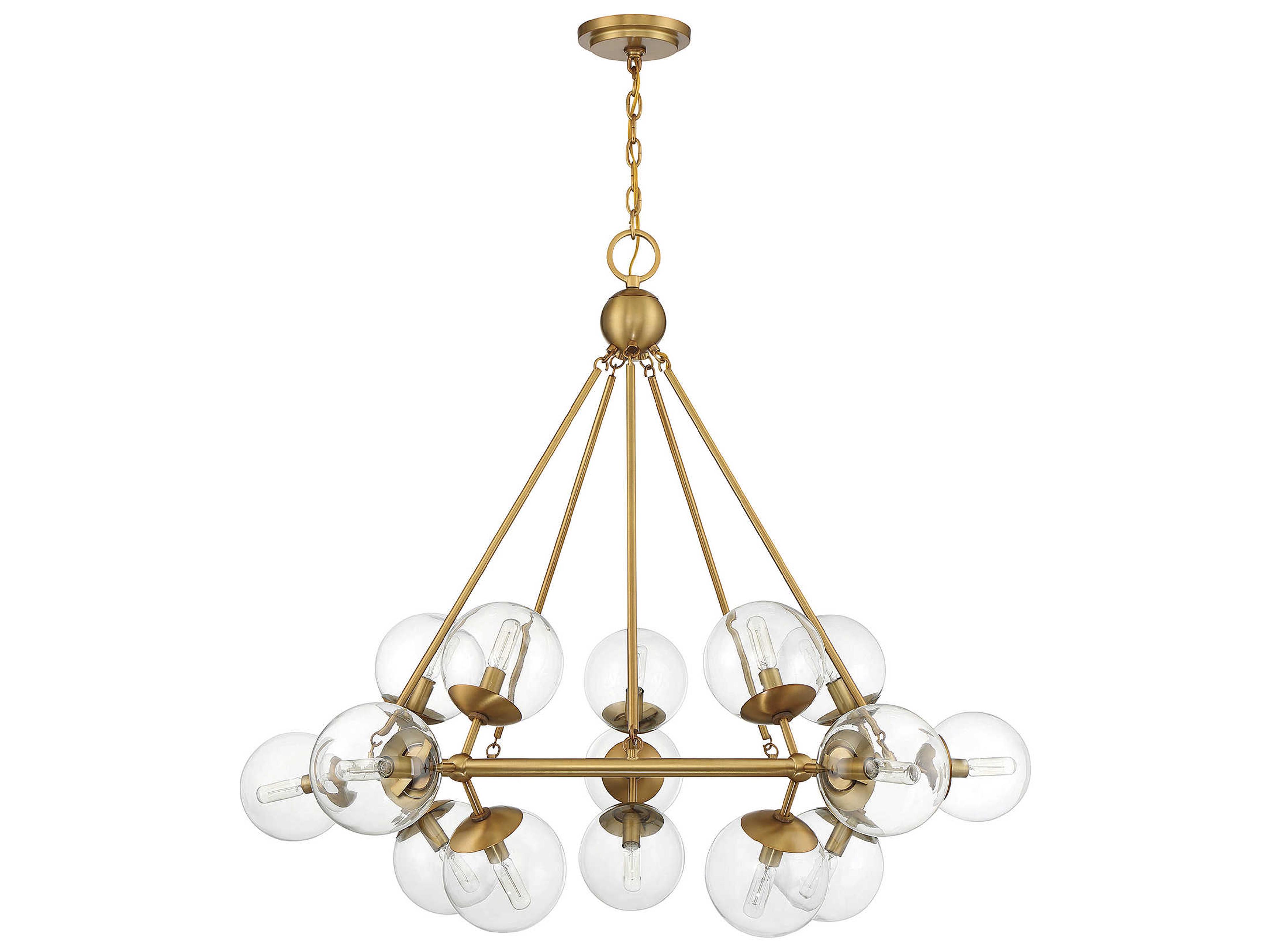 Savoy House Orion 15-Light Warm Brass Glass Globe Chandelier
