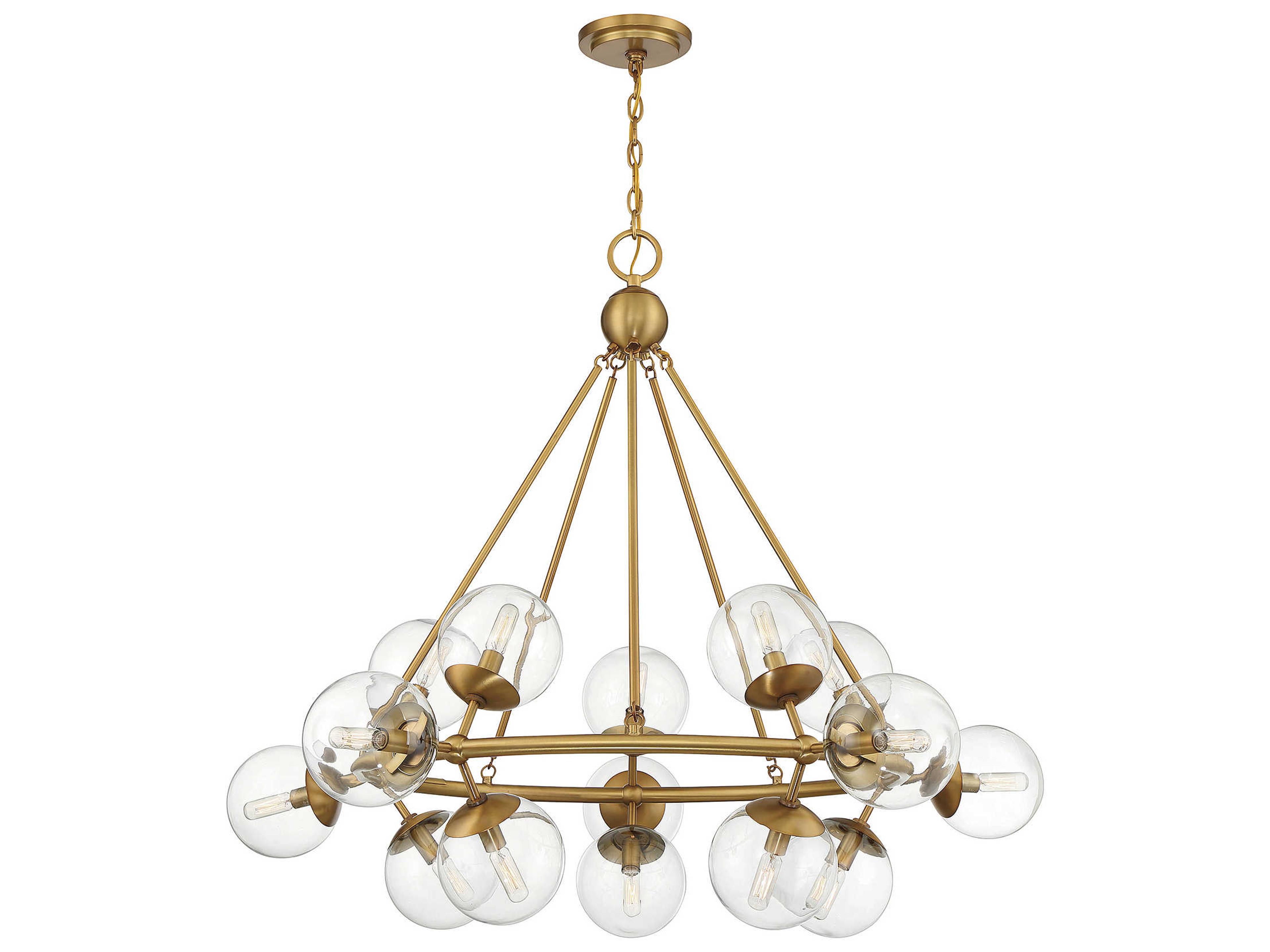 Savoy House Orion 15-Light Warm Brass Glass Globe Chandelier